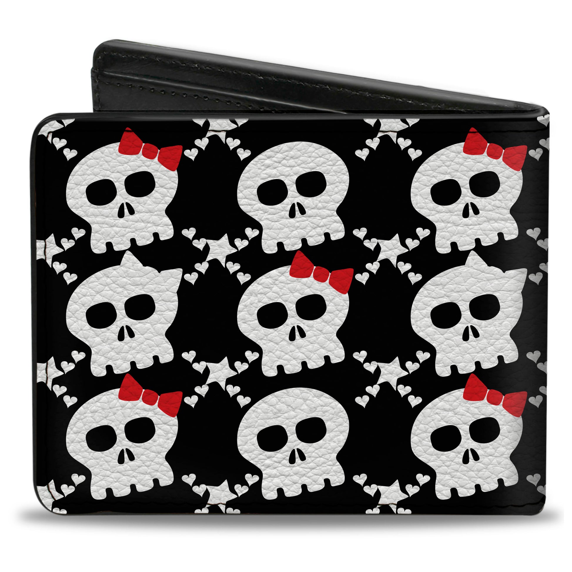 Bi-Fold Wallet - Skull w Bow Black White Red Bi-Fold Wallets Buckle-Down