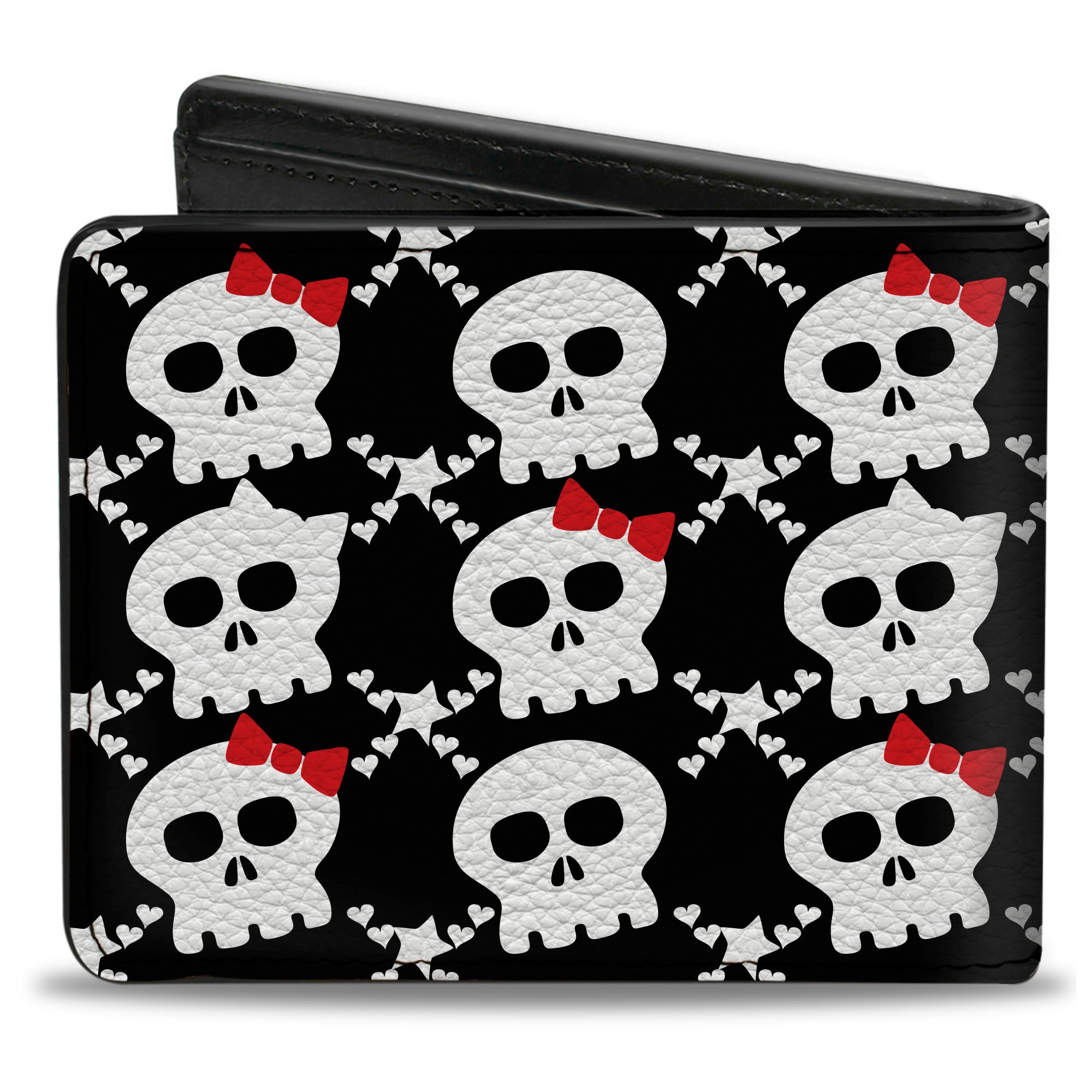 Bi-Fold Wallet - Skull w Bow Black White Red Bi-Fold Wallets Buckle-Down