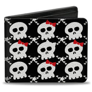 Bi-Fold Wallet - Skull w Bow Black White Red Bi-Fold Wallets Buckle-Down