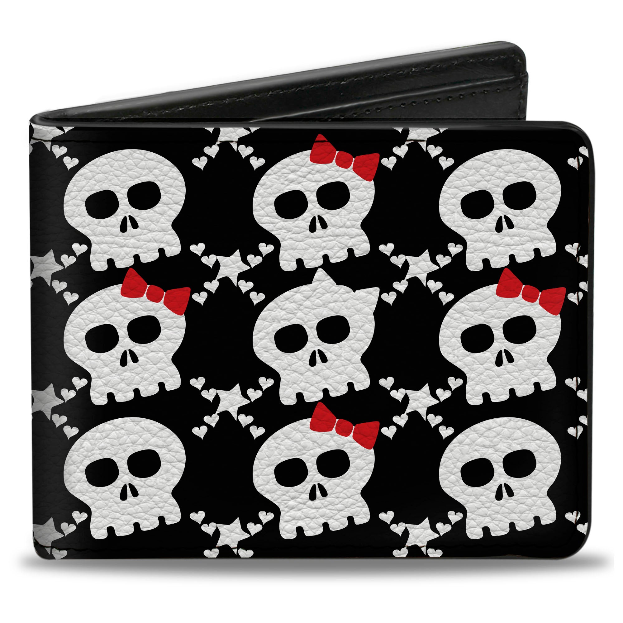 Bi-Fold Wallet - Skull w Bow Black White Red Bi-Fold Wallets Buckle-Down