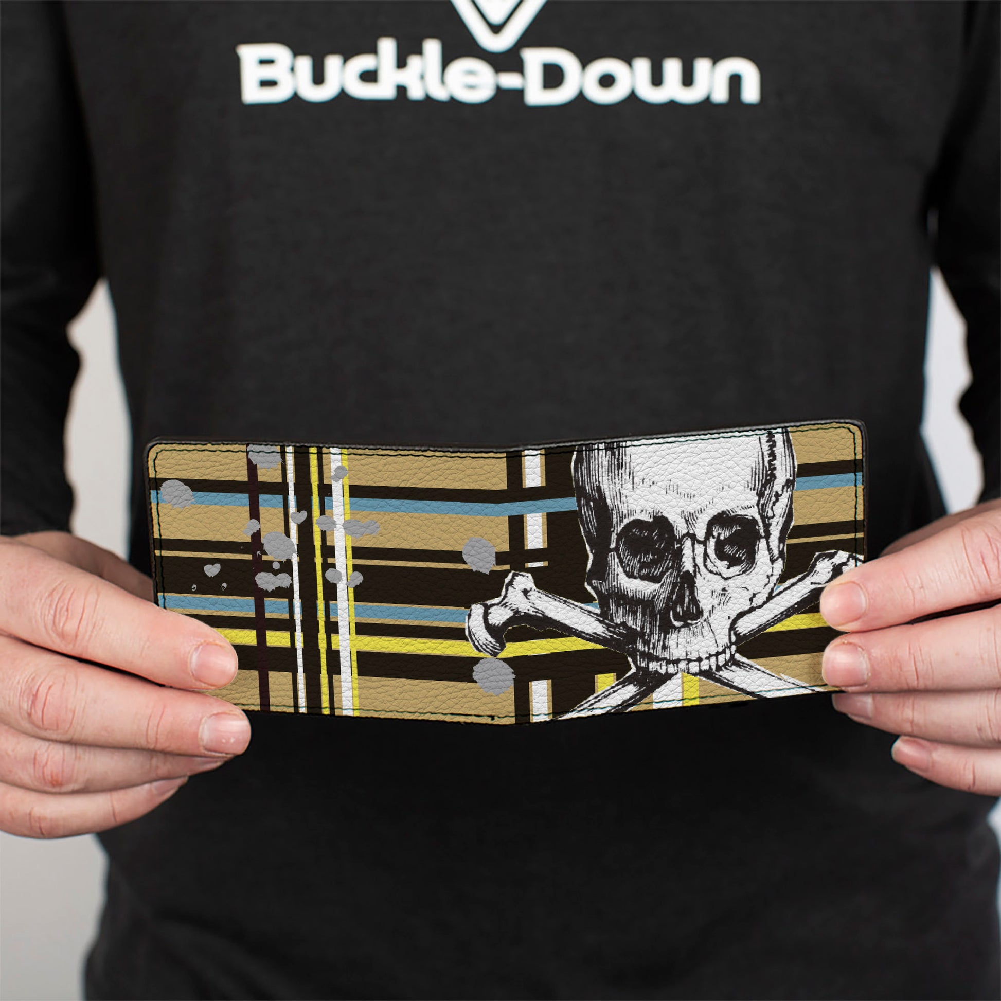 Bi-Fold Wallet - Skull & Cross Bones Plaid Tan Bi-Fold Wallets Buckle-Down