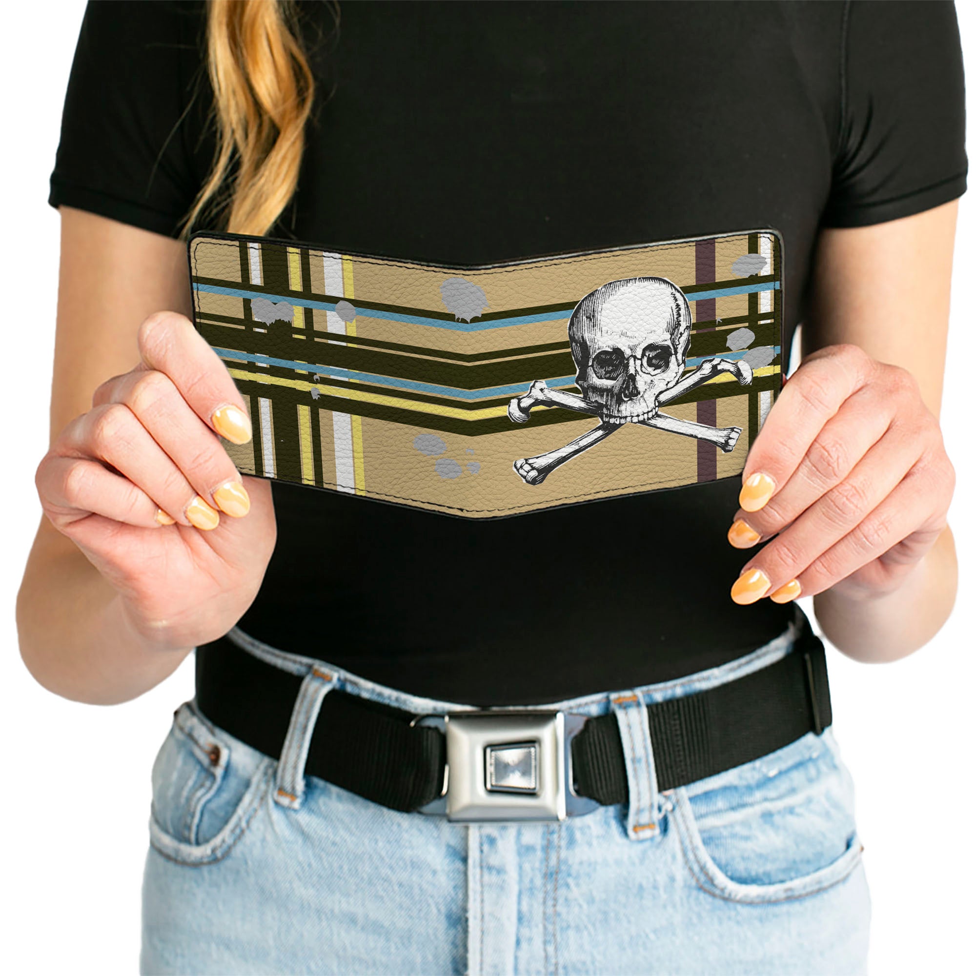 Bi-Fold Wallet - Skull & Cross Bones Plaid Tan Bi-Fold Wallets Buckle-Down