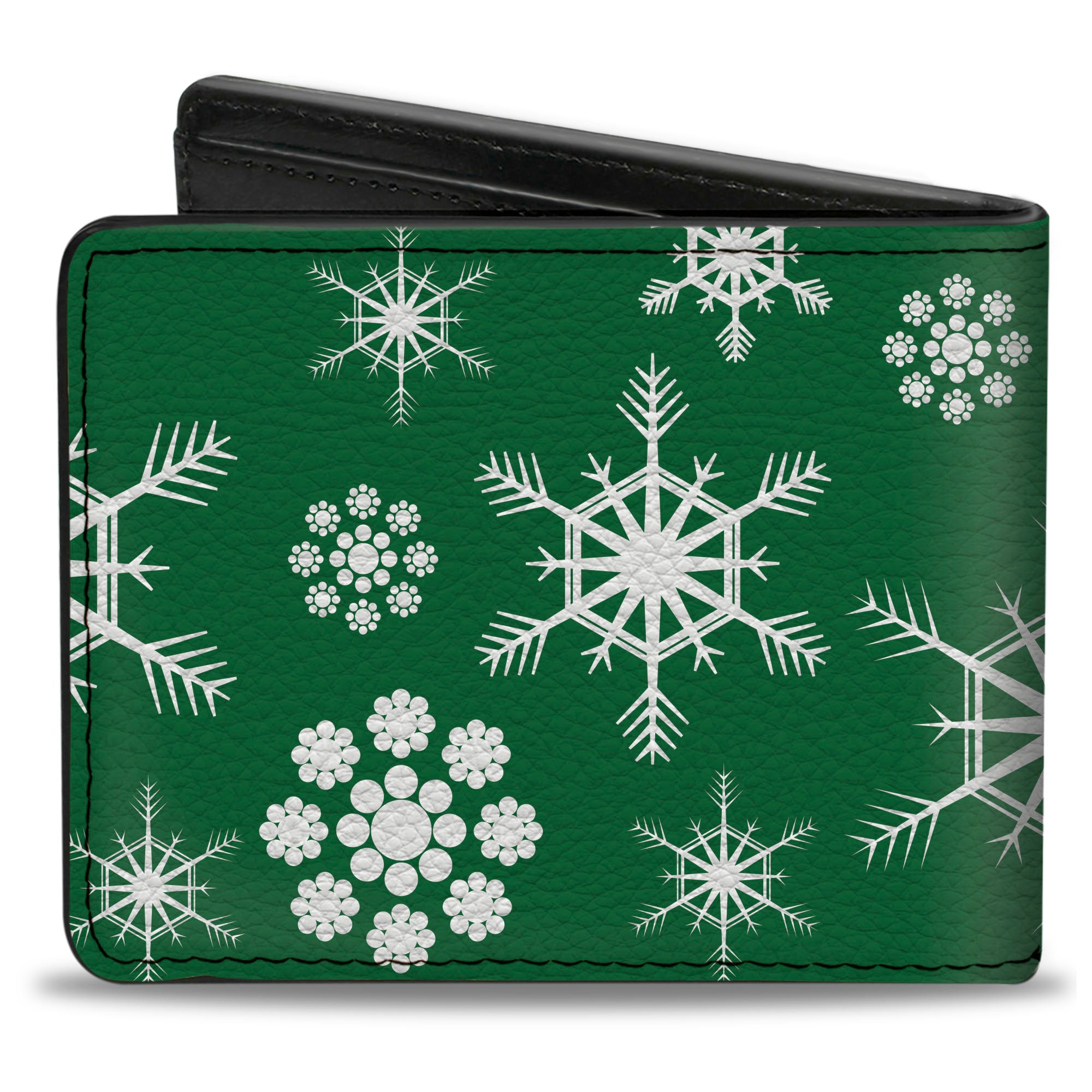 Bi-Fold Wallet - Snowflakes Green White Bi-Fold Wallets Buckle-Down