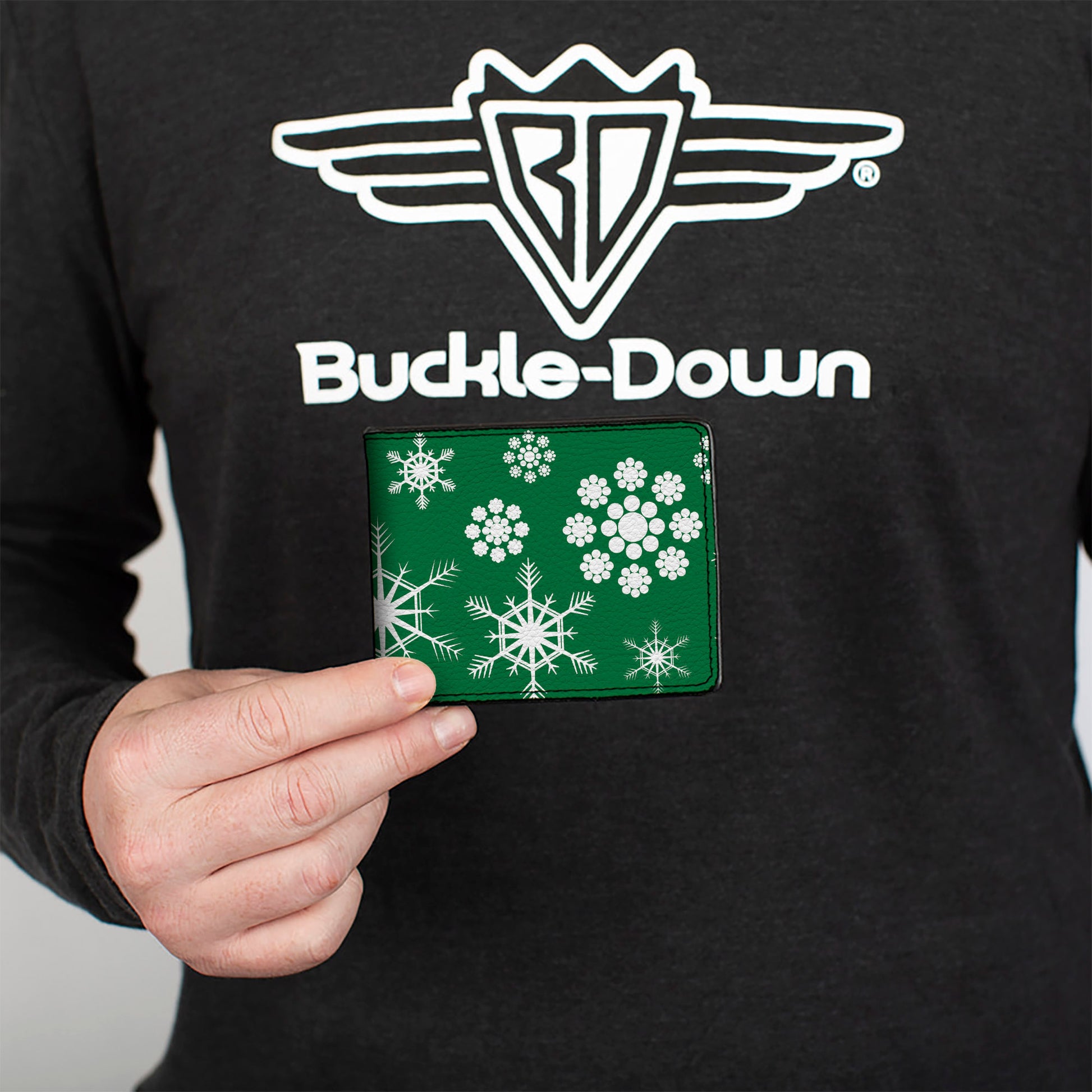 Bi-Fold Wallet - Snowflakes Green White Bi-Fold Wallets Buckle-Down