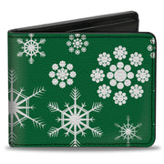 Bi-Fold Wallet - Snowflakes Green White Bi-Fold Wallets Buckle-Down
