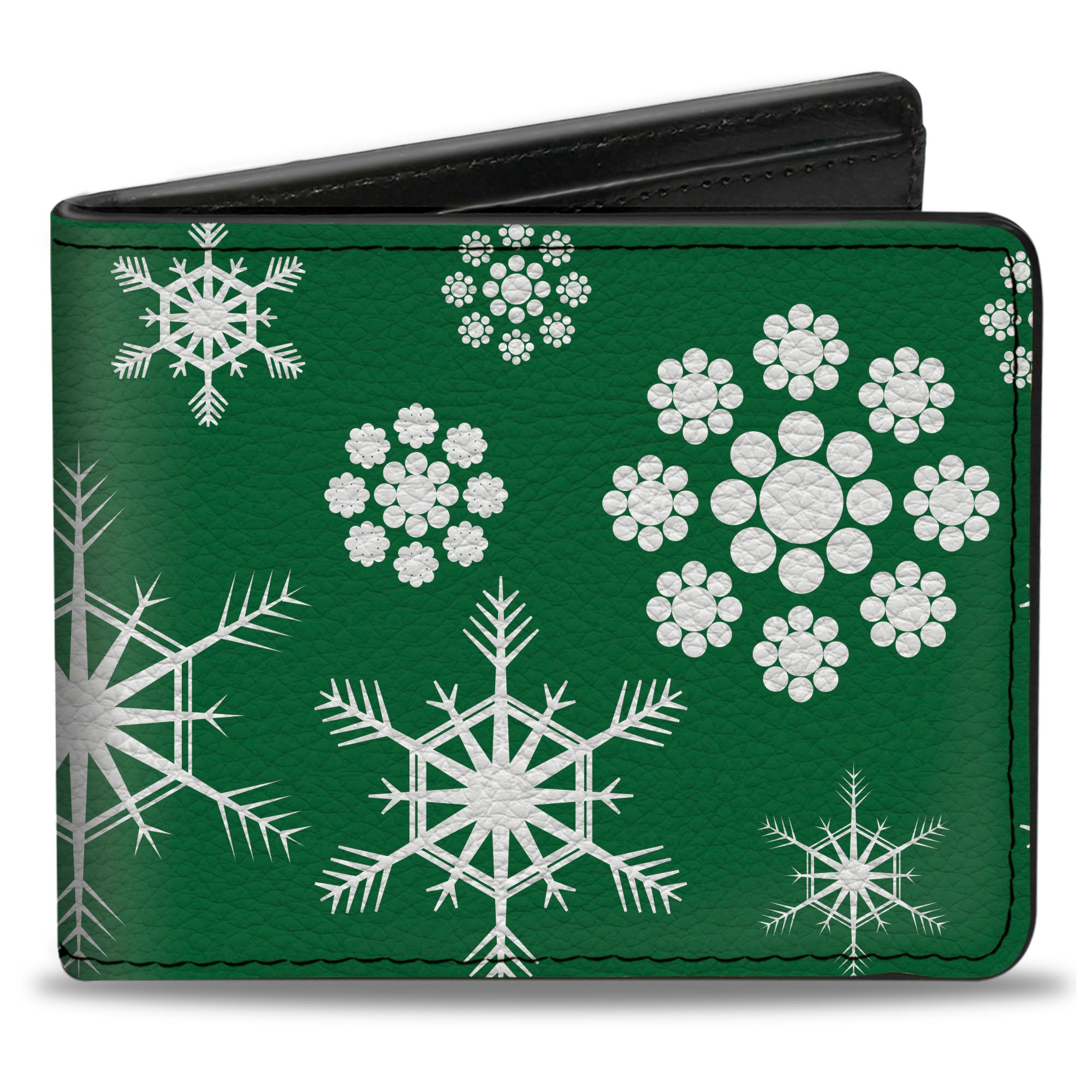 Bi-Fold Wallet - Snowflakes Green White Bi-Fold Wallets Buckle-Down