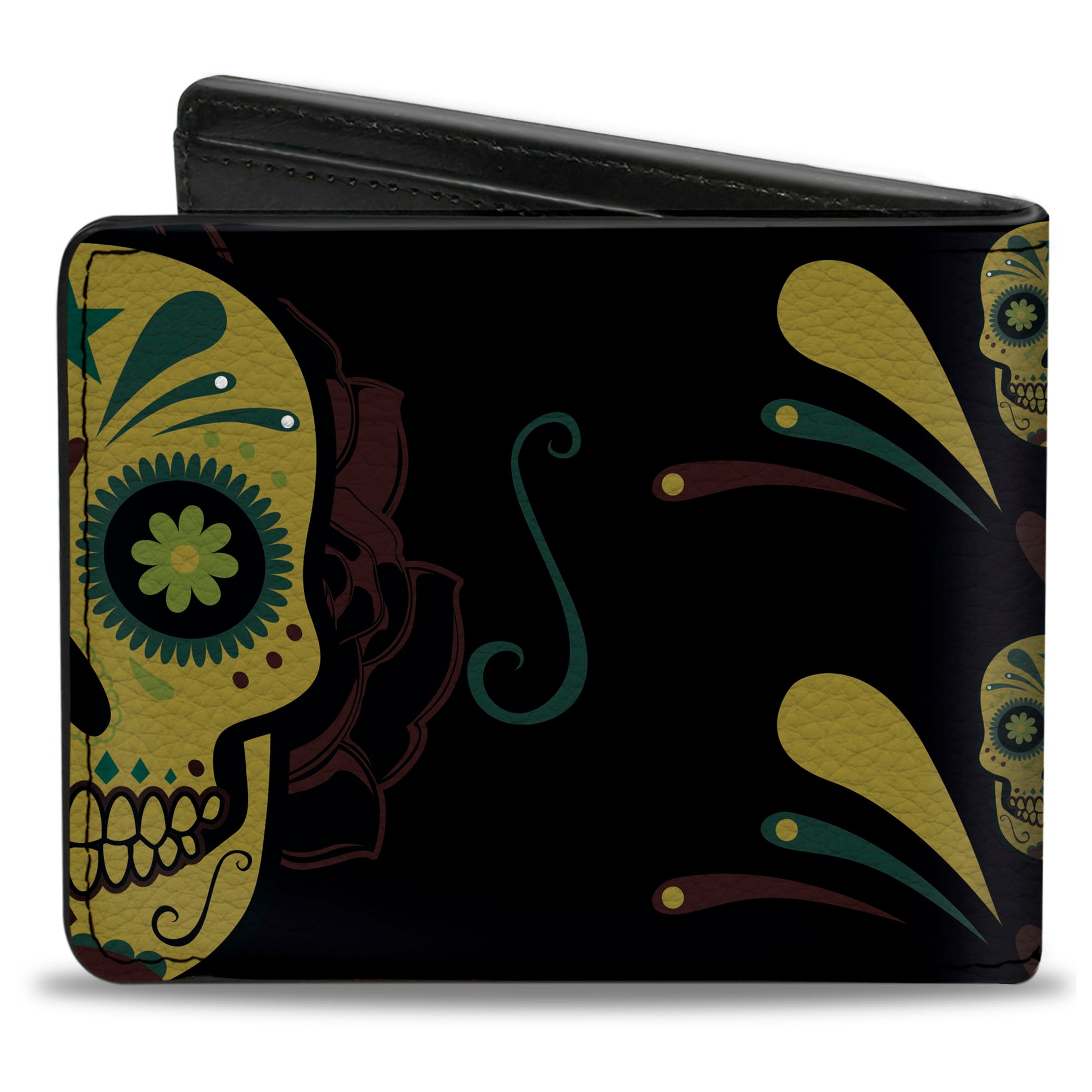 Bi-Fold Wallet - Sugar Skulls Black Olive Burgundy Bi-Fold Wallets Buckle-Down
