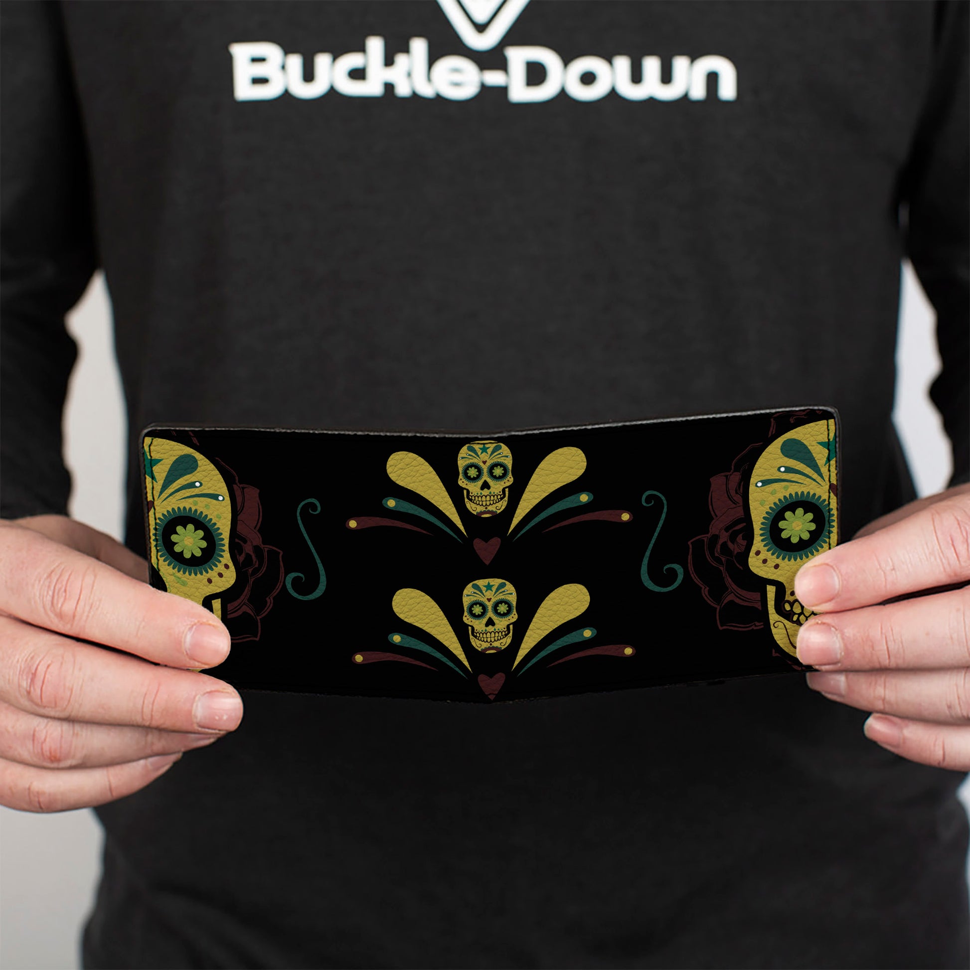 Bi-Fold Wallet - Sugar Skulls Black Olive Burgundy Bi-Fold Wallets Buckle-Down