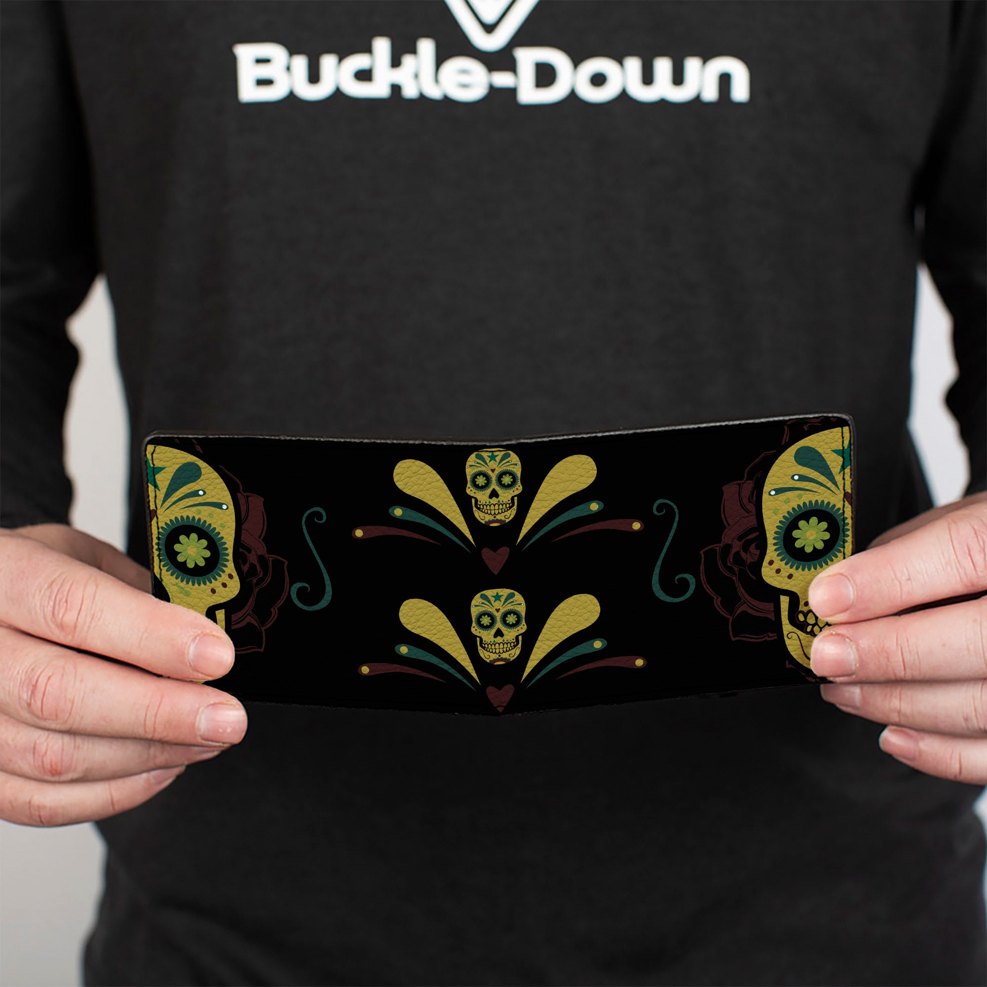 Bi-Fold Wallet - Sugar Skulls Black Olive Burgundy Bi-Fold Wallets Buckle-Down