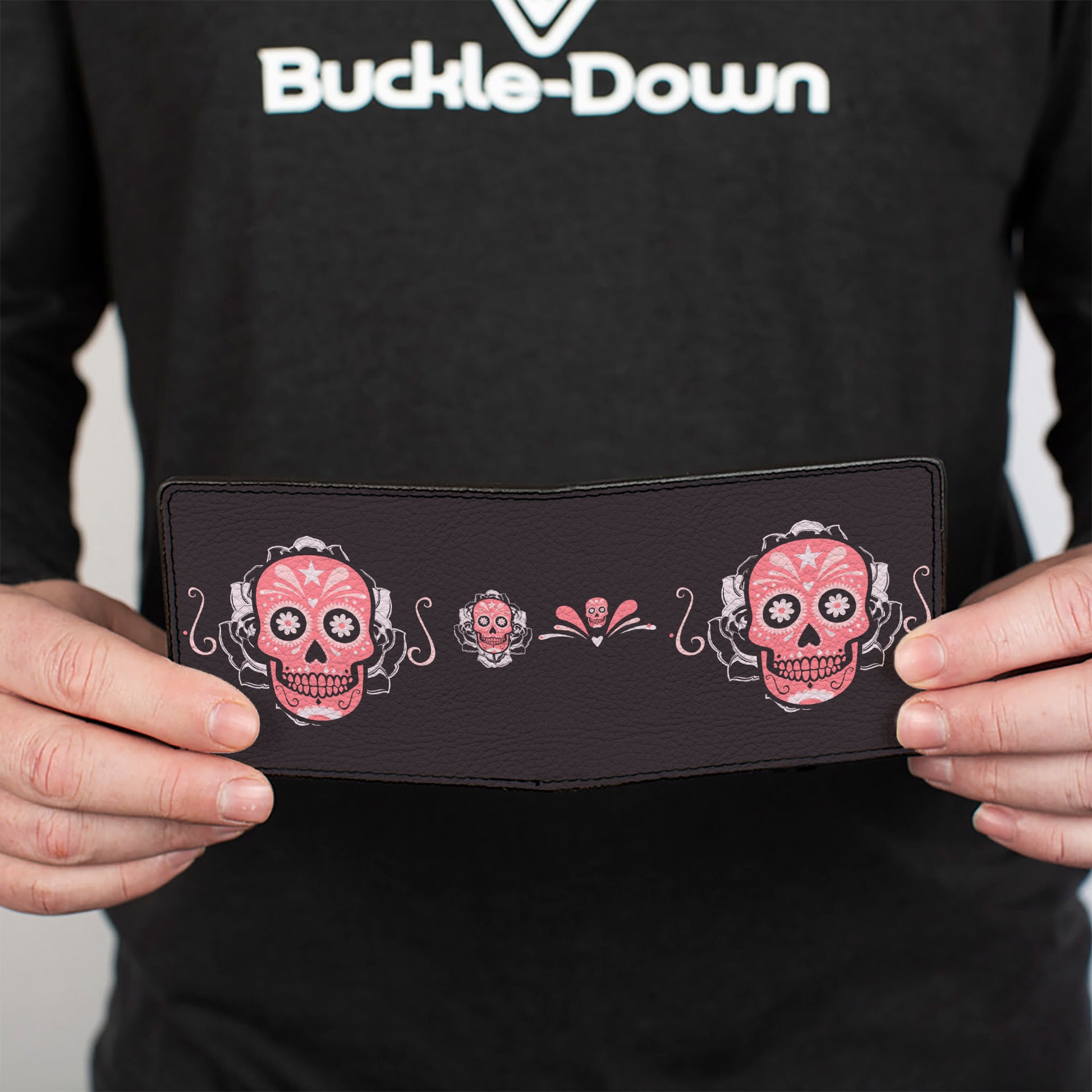 Bi-Fold Wallet - Sugar Skulls Gray Pink Bi-Fold Wallets Buckle-Down