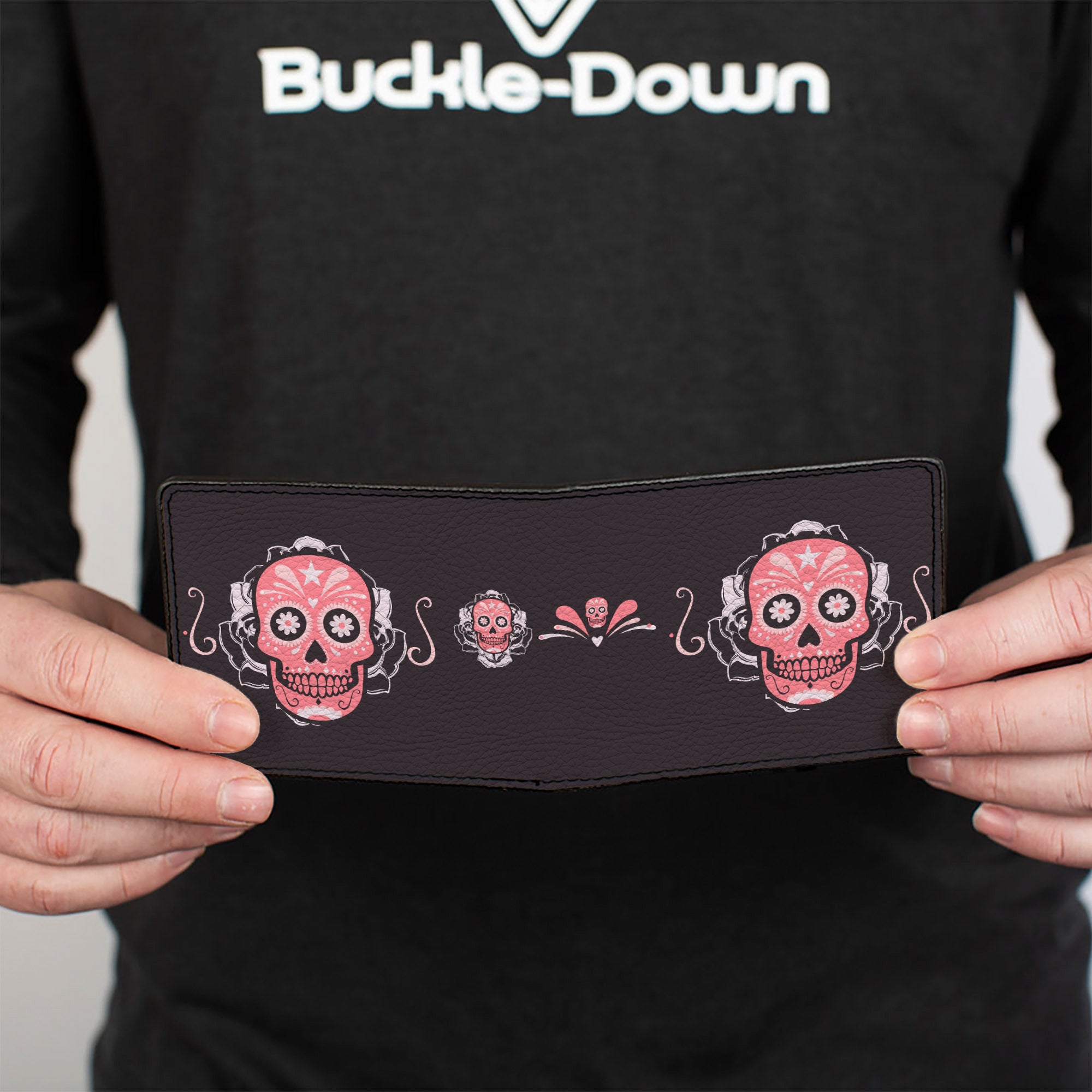 Bi-Fold Wallet - Sugar Skulls Gray Pink Bi-Fold Wallets Buckle-Down