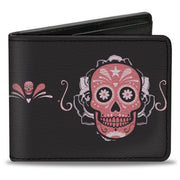 Bi-Fold Wallet - Sugar Skulls Gray Pink Bi-Fold Wallets Buckle-Down