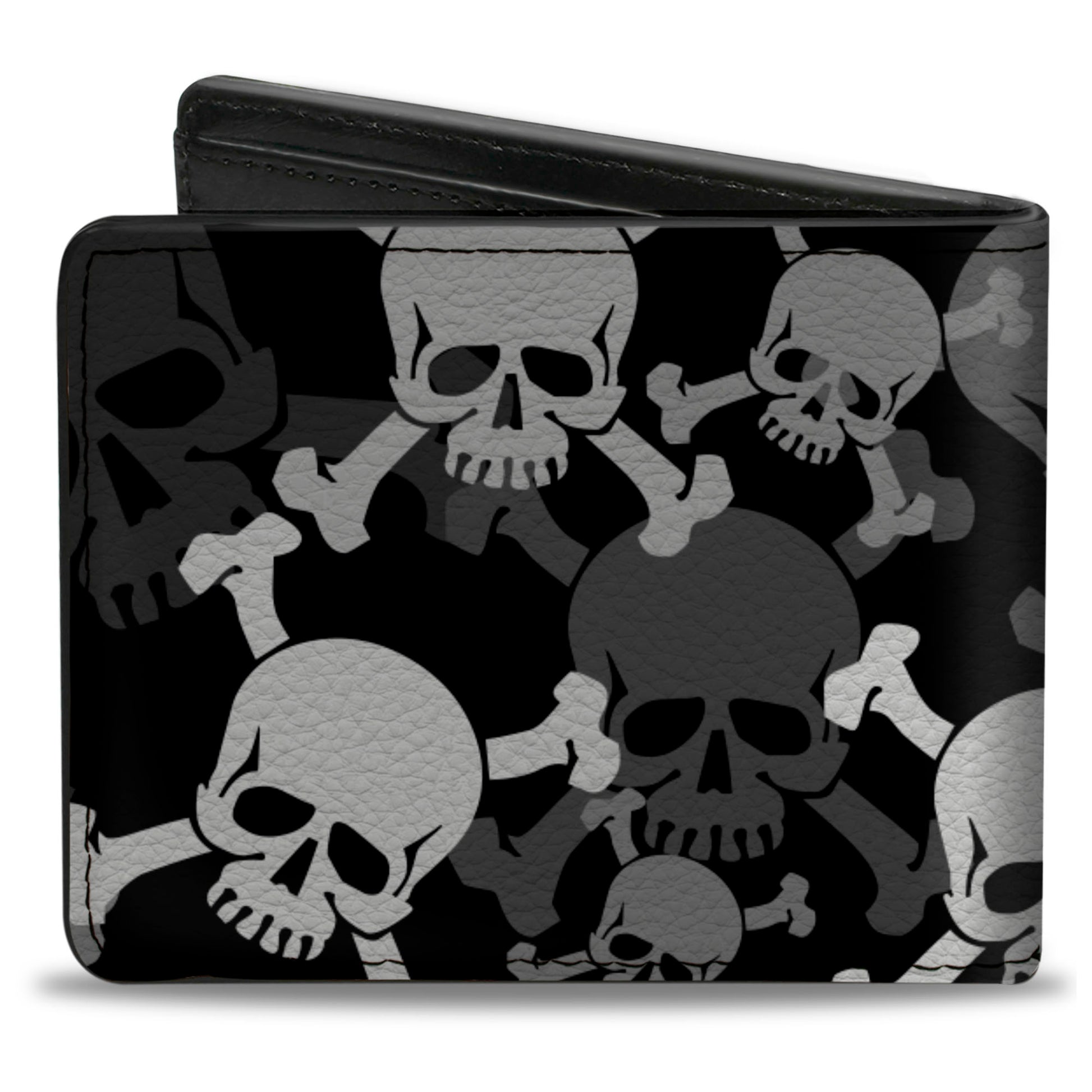 Bi-Fold Wallet - Top Skulls Stacked Black Gray White Bi-Fold Wallets Buckle-Down