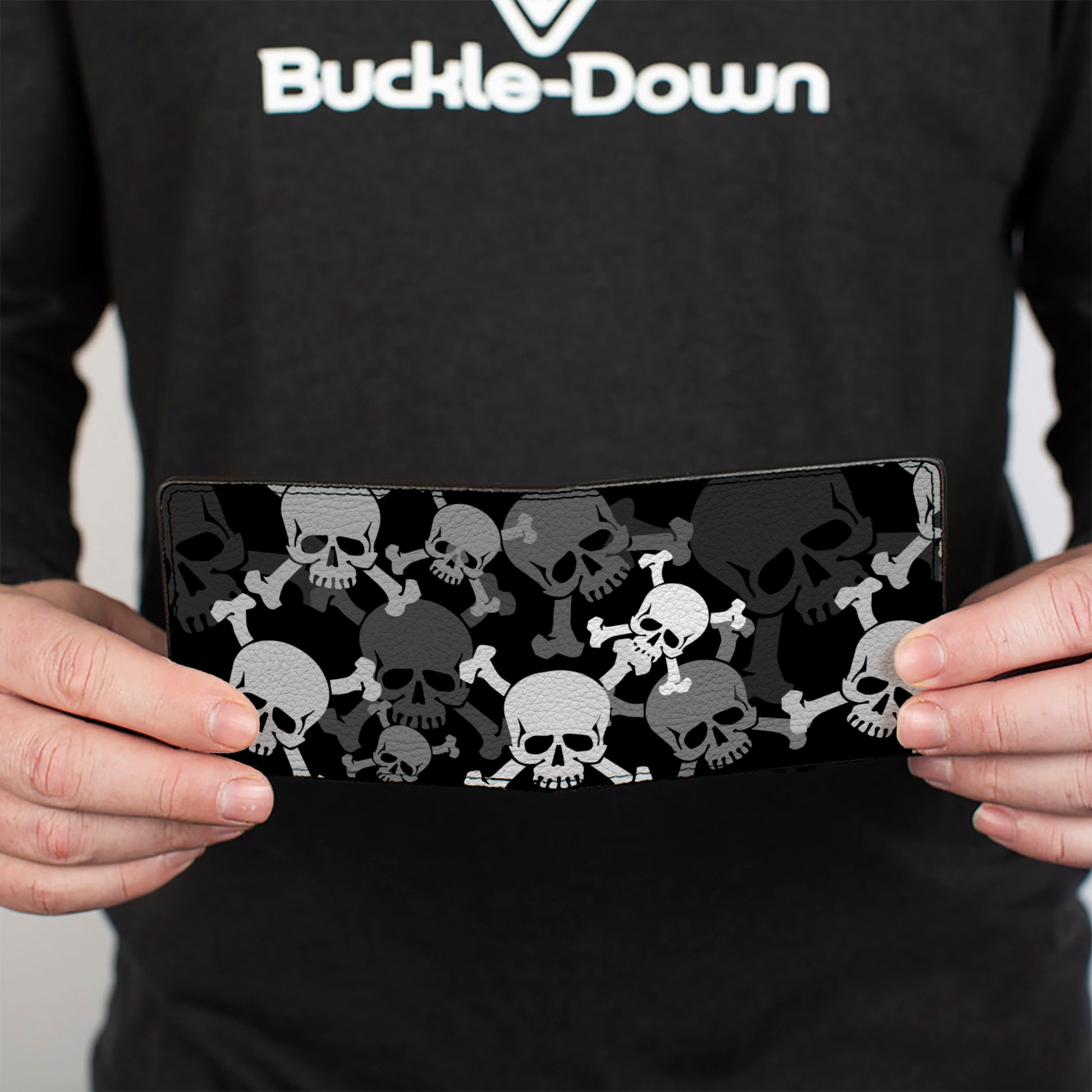 Bi-Fold Wallet - Top Skulls Stacked Black Gray White Bi-Fold Wallets Buckle-Down