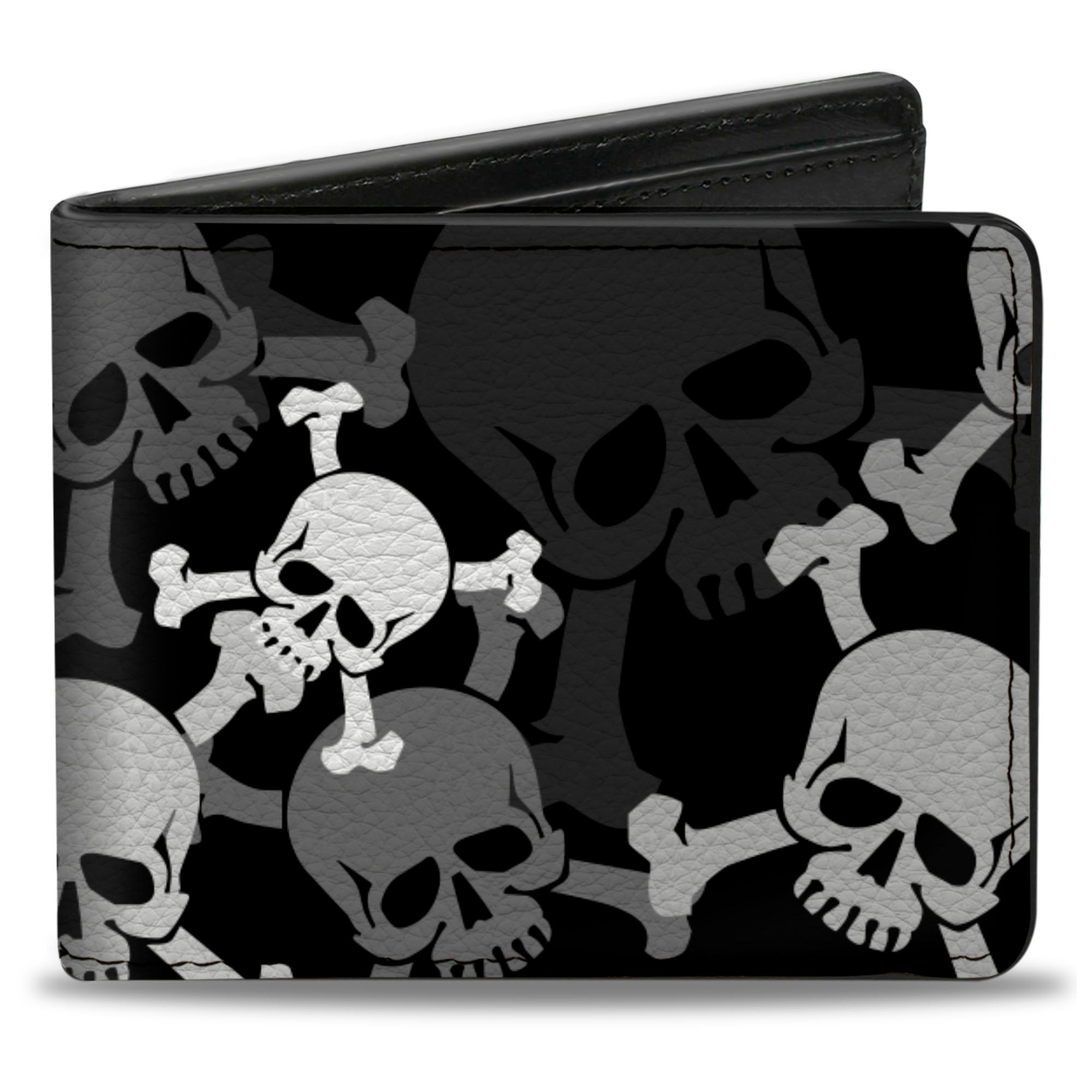Bi-Fold Wallet - Top Skulls Stacked Black Gray White Bi-Fold Wallets Buckle-Down