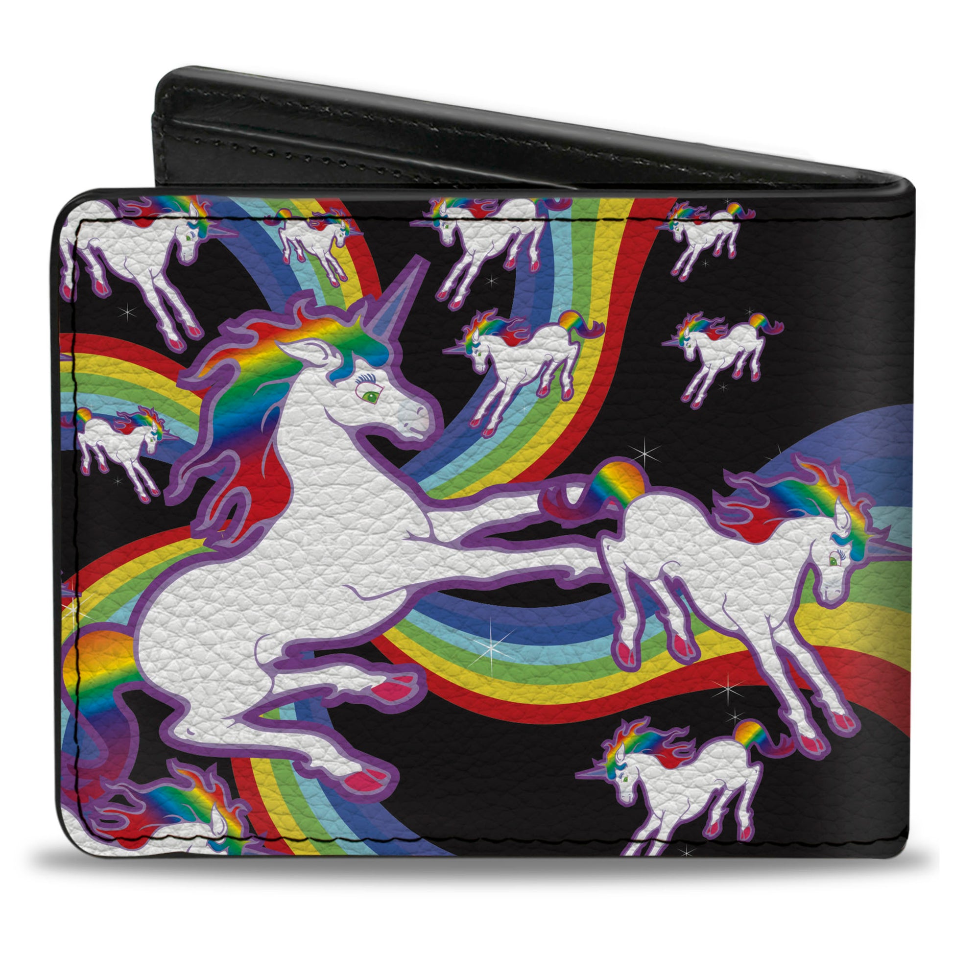 Bi-Fold Wallet - Unicorns Rainbow Swirl Black Bi-Fold Wallets Buckle-Down