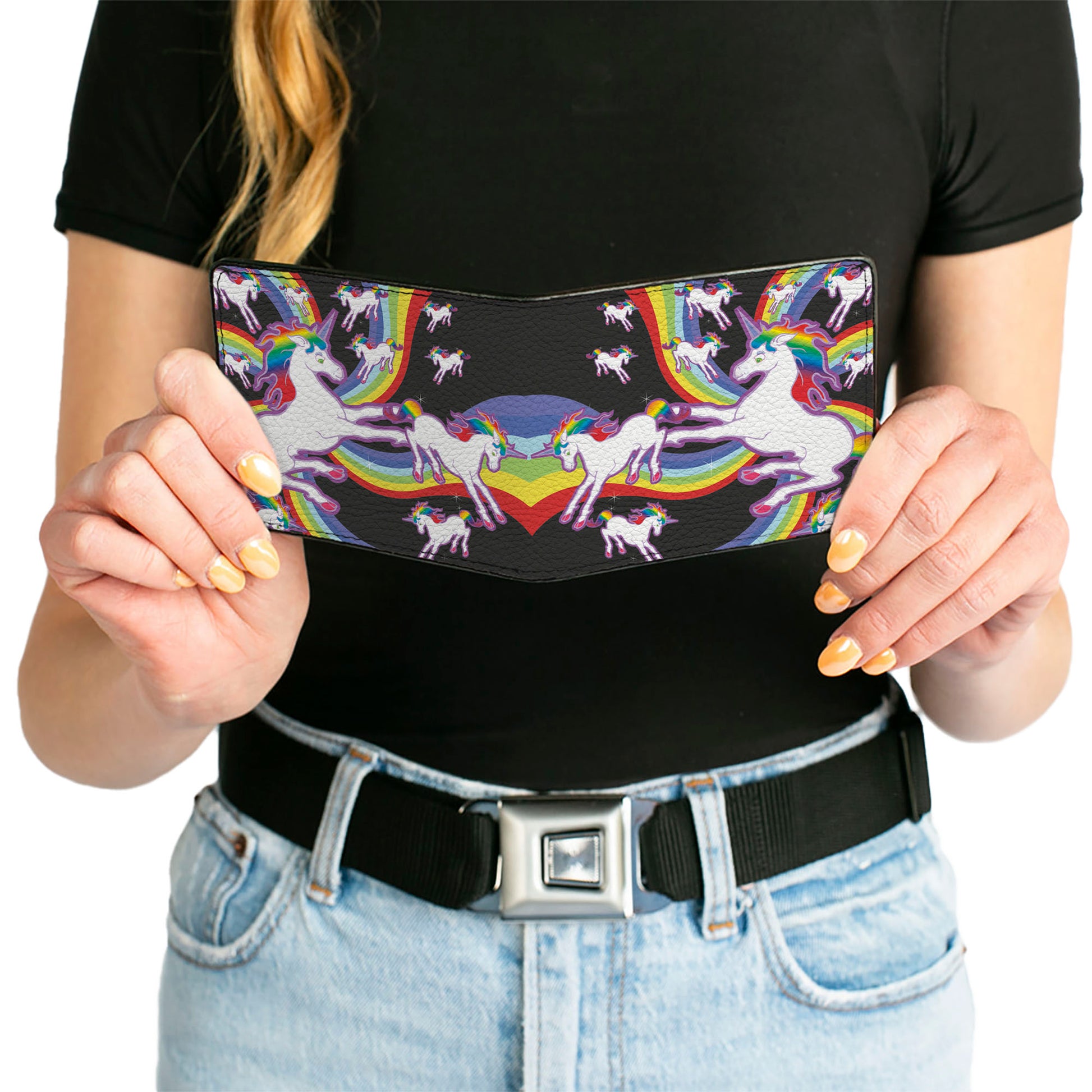Bi-Fold Wallet - Unicorns Rainbow Swirl Black Bi-Fold Wallets Buckle-Down