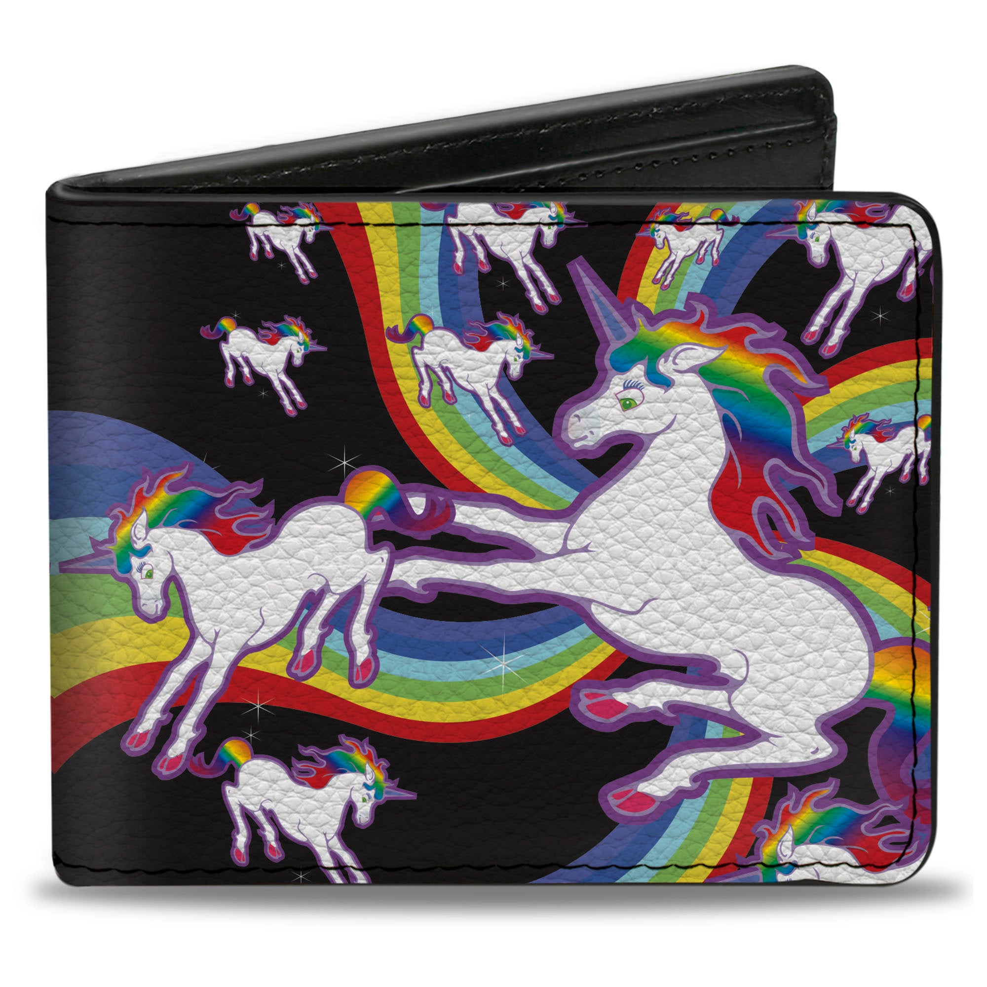 Bi-Fold Wallet - Unicorns Rainbow Swirl Black Bi-Fold Wallets Buckle-Down