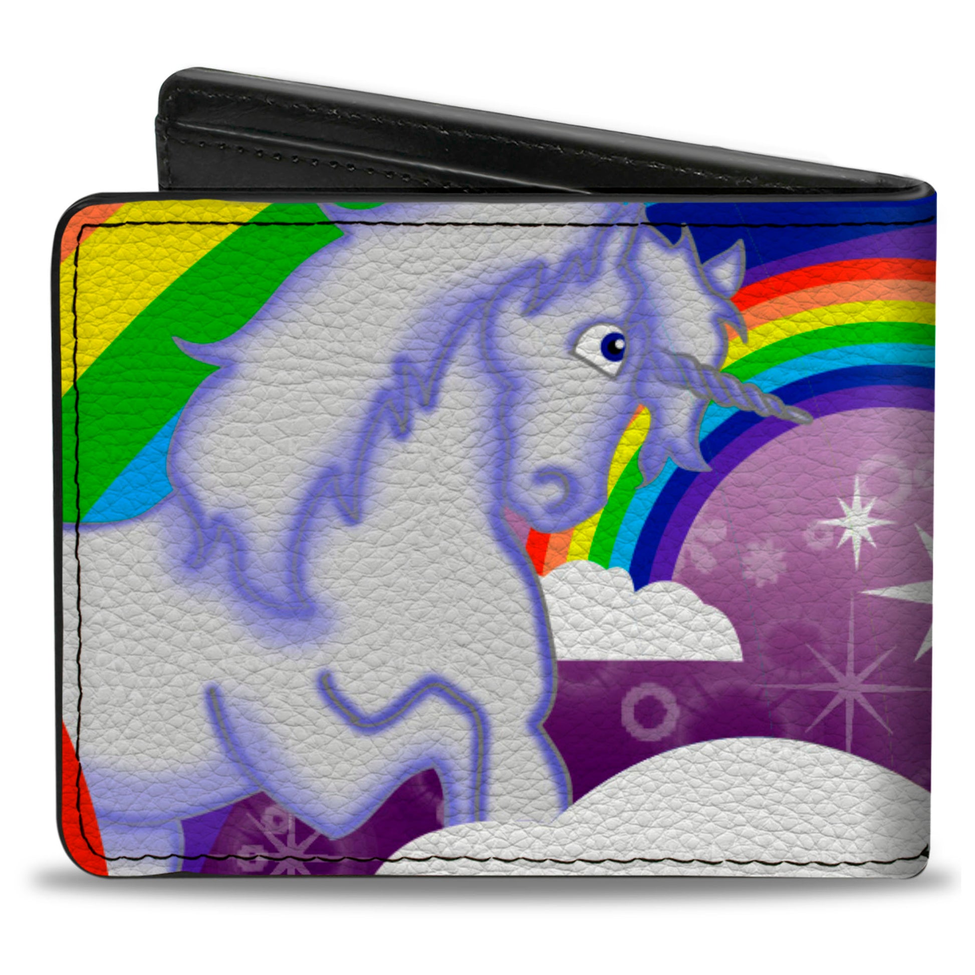 Bi-Fold Wallet - Unicorns in Rainbows w Sparkles Purple Bi-Fold Wallets Buckle-Down