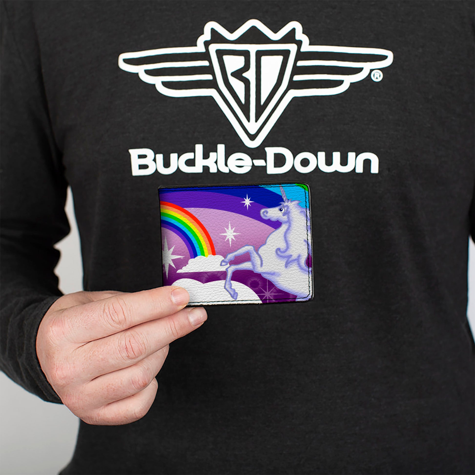 Bi-Fold Wallet - Unicorns in Rainbows w Sparkles Purple Bi-Fold Wallets Buckle-Down