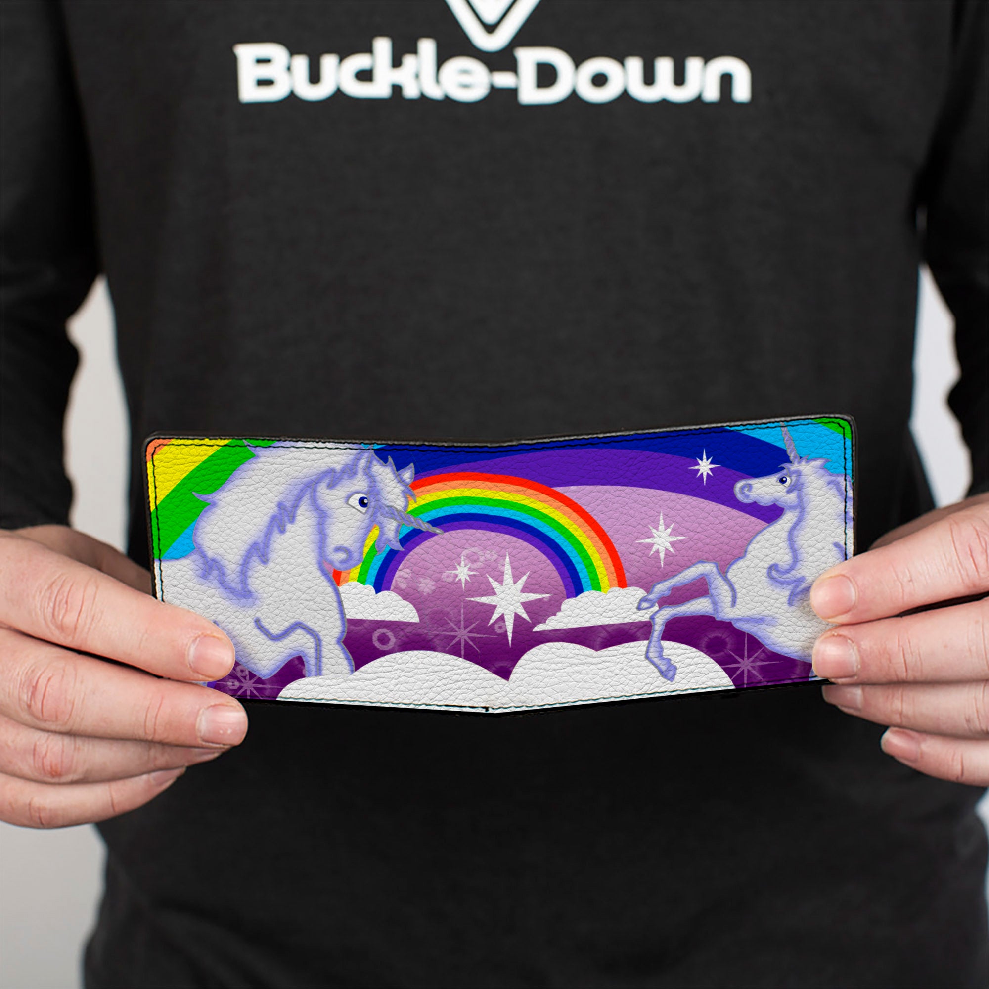 Bi-Fold Wallet - Unicorns in Rainbows w Sparkles Purple Bi-Fold Wallets Buckle-Down