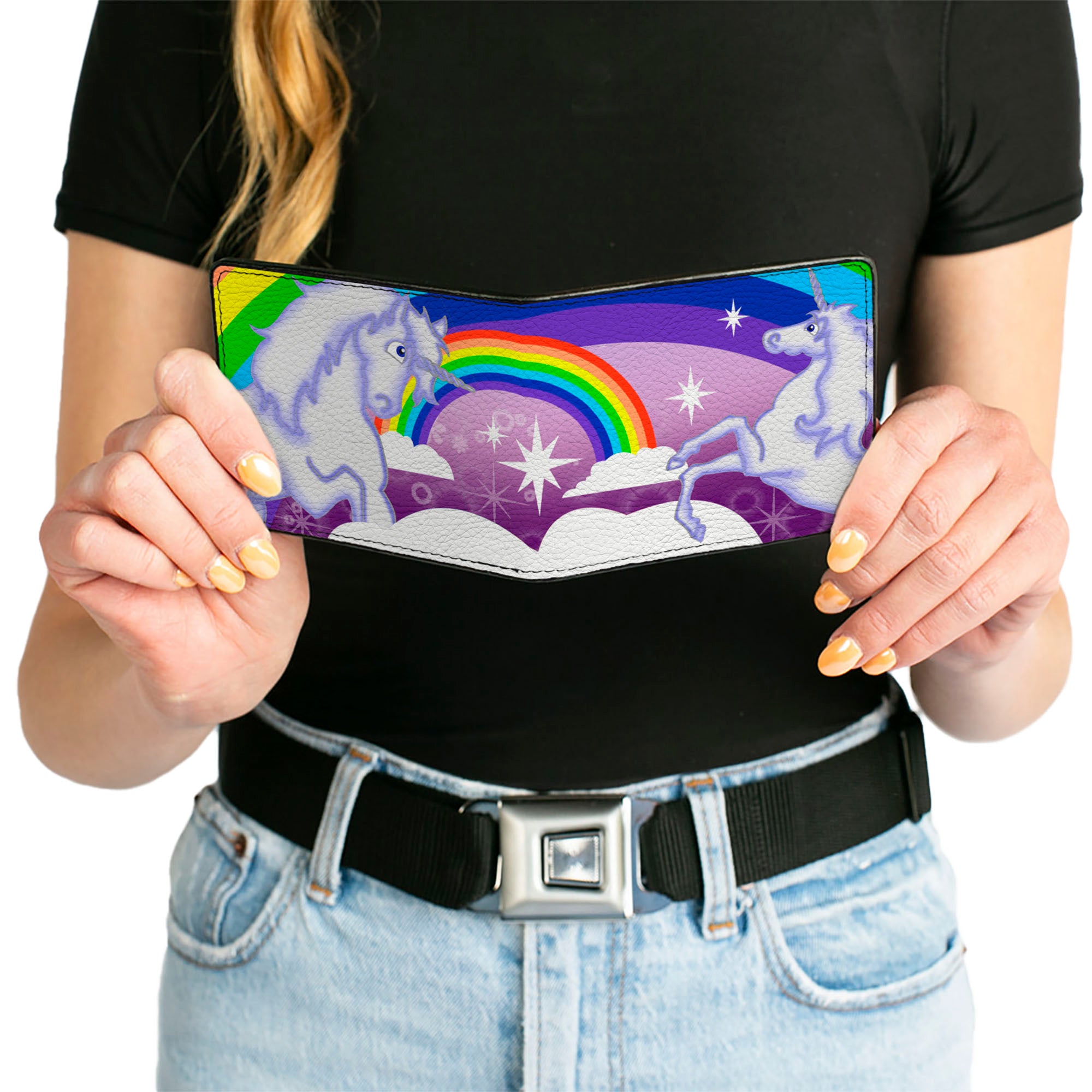 Bi-Fold Wallet - Unicorns in Rainbows w Sparkles Purple Bi-Fold Wallets Buckle-Down