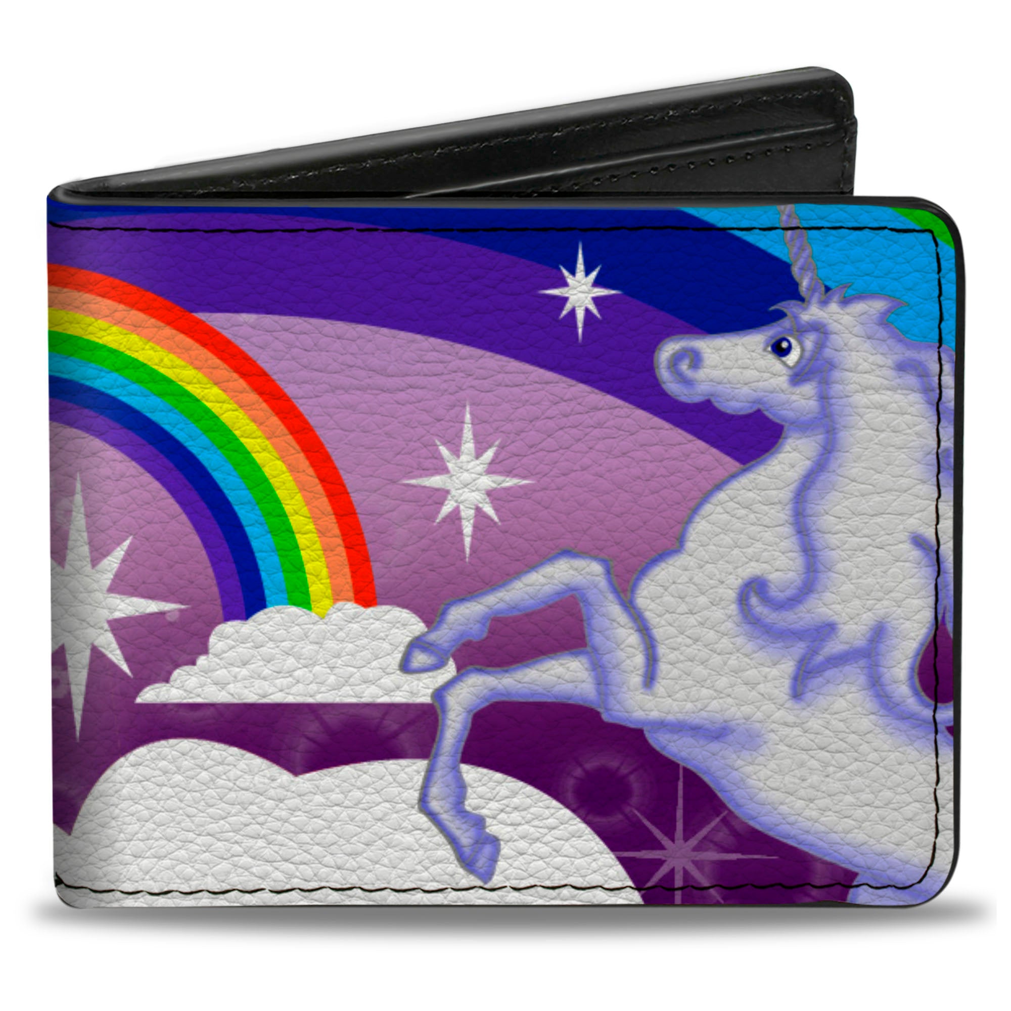 Bi-Fold Wallet - Unicorns in Rainbows w Sparkles Purple Bi-Fold Wallets Buckle-Down