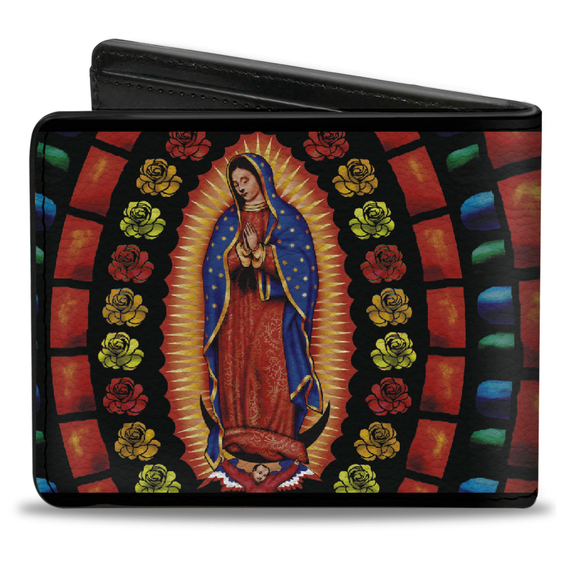 Bi-Fold Wallet - Virgen de Guadalupe Roses Black Multi Color Bi-Fold Wallets Buckle-Down