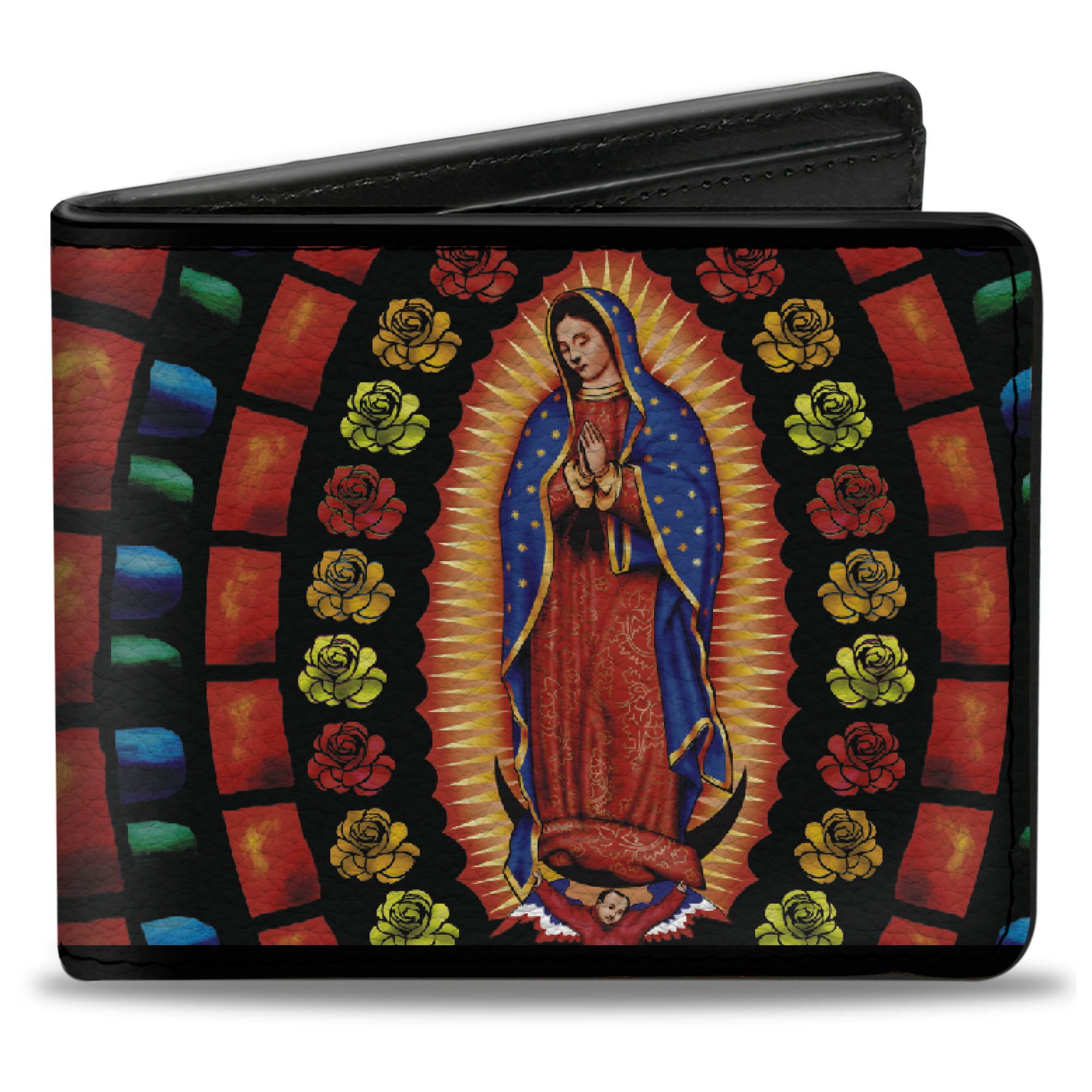 Bi-Fold Wallet - Virgen de Guadalupe Roses Black Multi Color Bi-Fold Wallets Buckle-Down