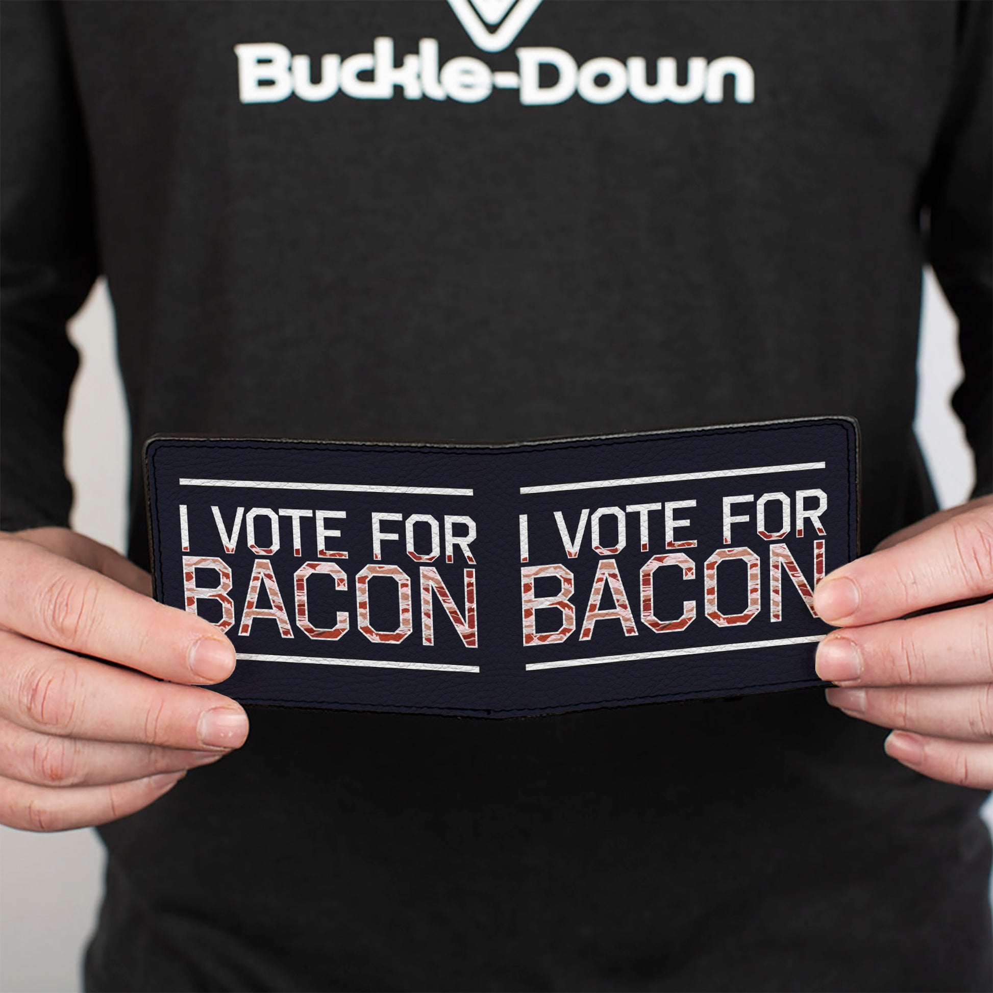 Bi-Fold Wallet - VOTE FOR BACON Black White Bacon Bi-Fold Wallets Buckle-Down