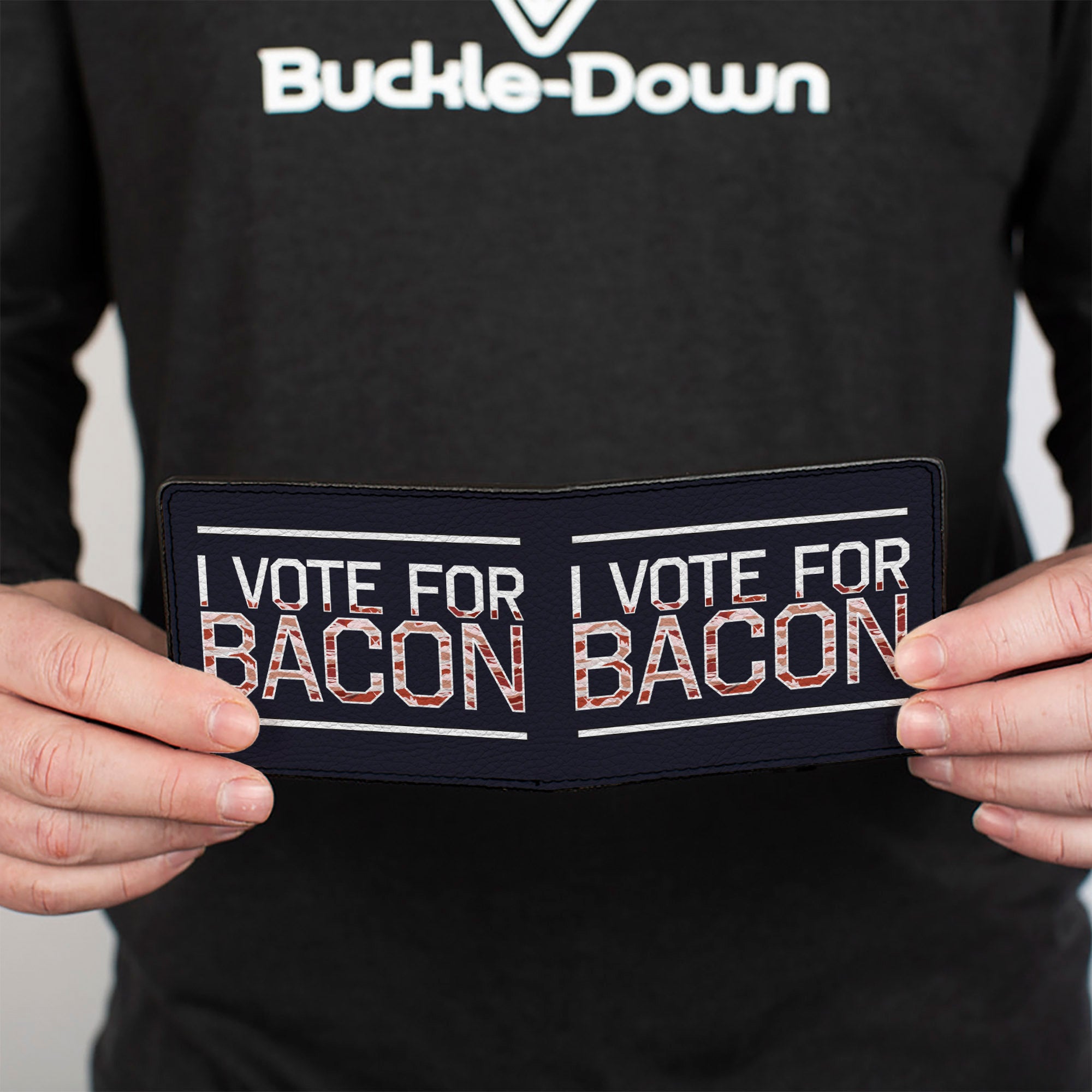 Bi-Fold Wallet - VOTE FOR BACON Black White Bacon Bi-Fold Wallets Buckle-Down