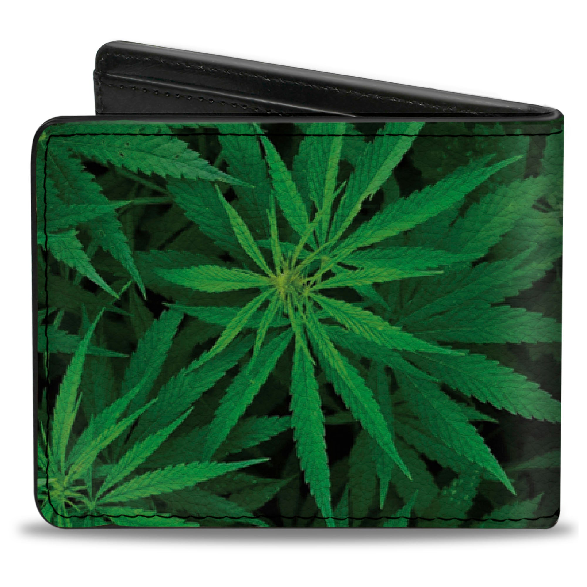 Bi-Fold Wallet - Vivid Marijuana Leaves Stacked Bi-Fold Wallets Buckle-Down