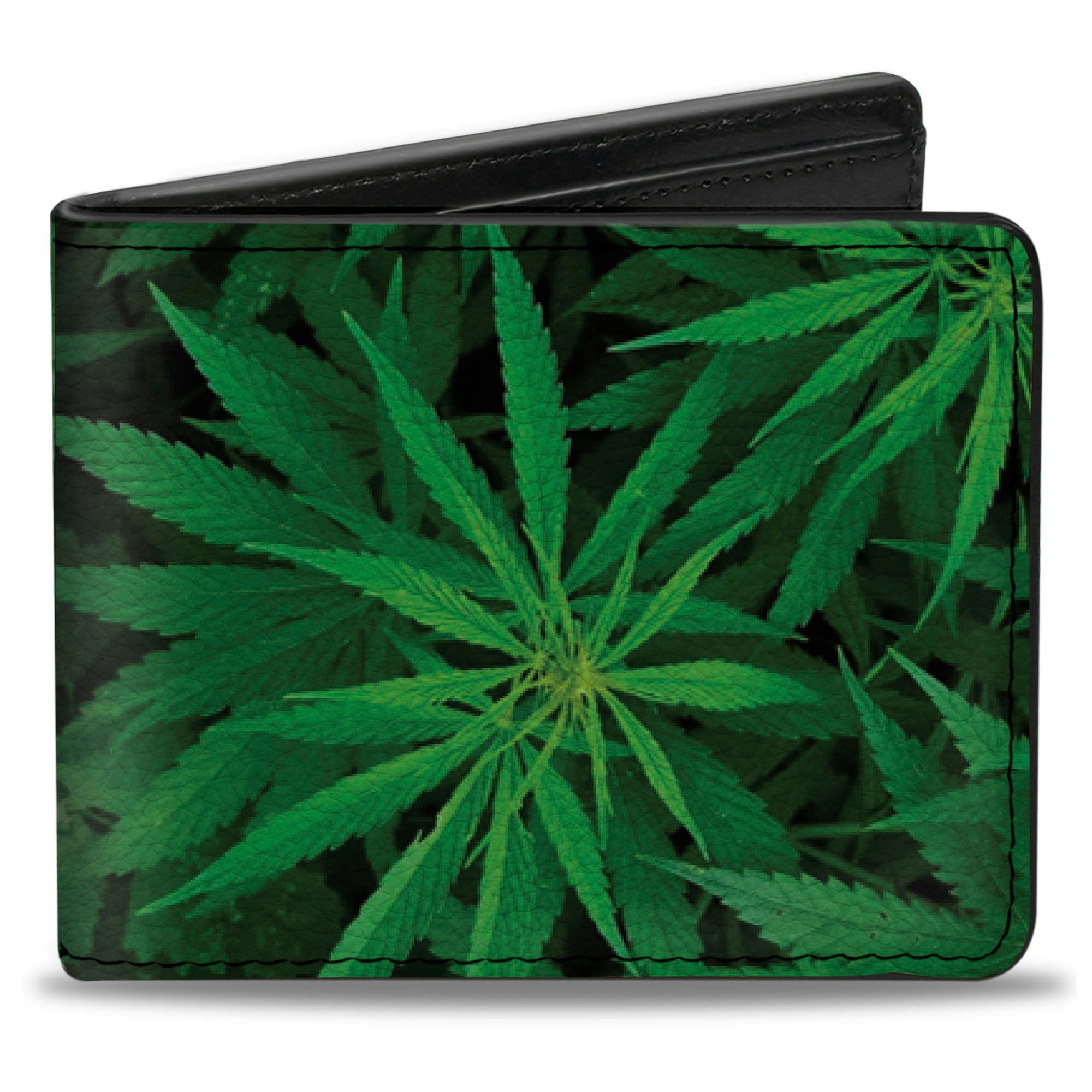 Bi-Fold Wallet - Vivid Marijuana Leaves Stacked Bi-Fold Wallets Buckle-Down