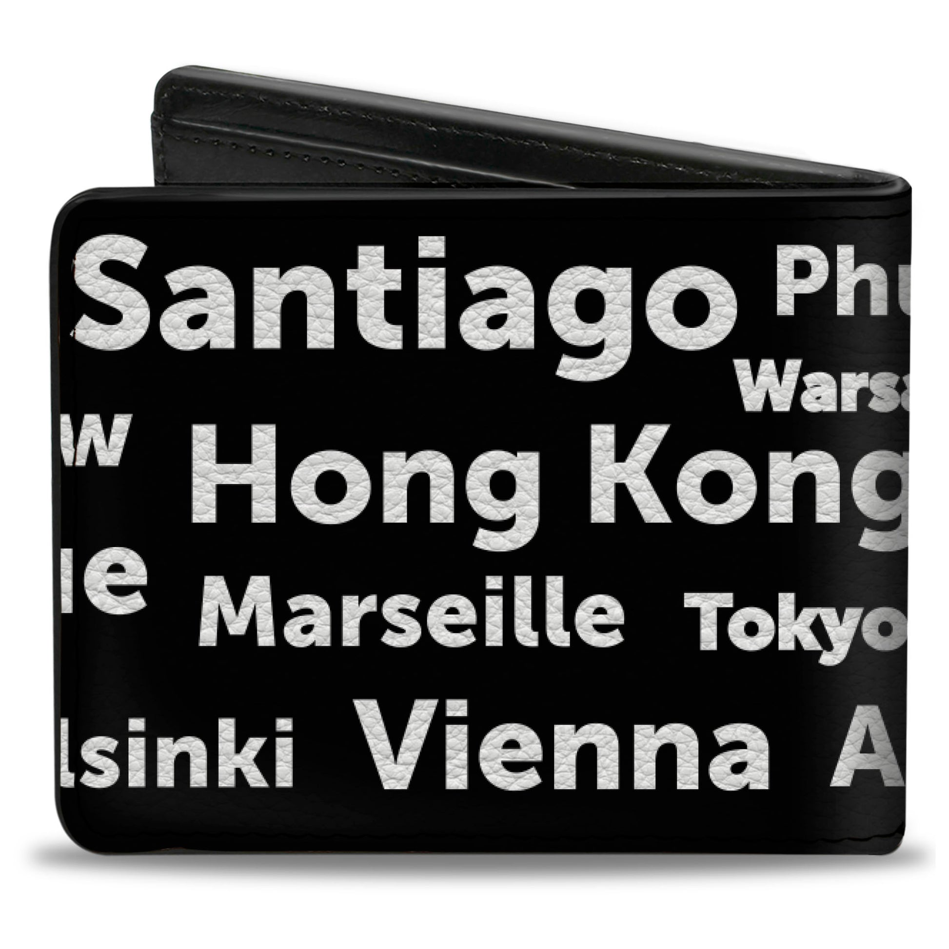 Bi-Fold Wallet - Verbiage Destination Cities Black/White Bi-Fold Wallets Buckle-Down