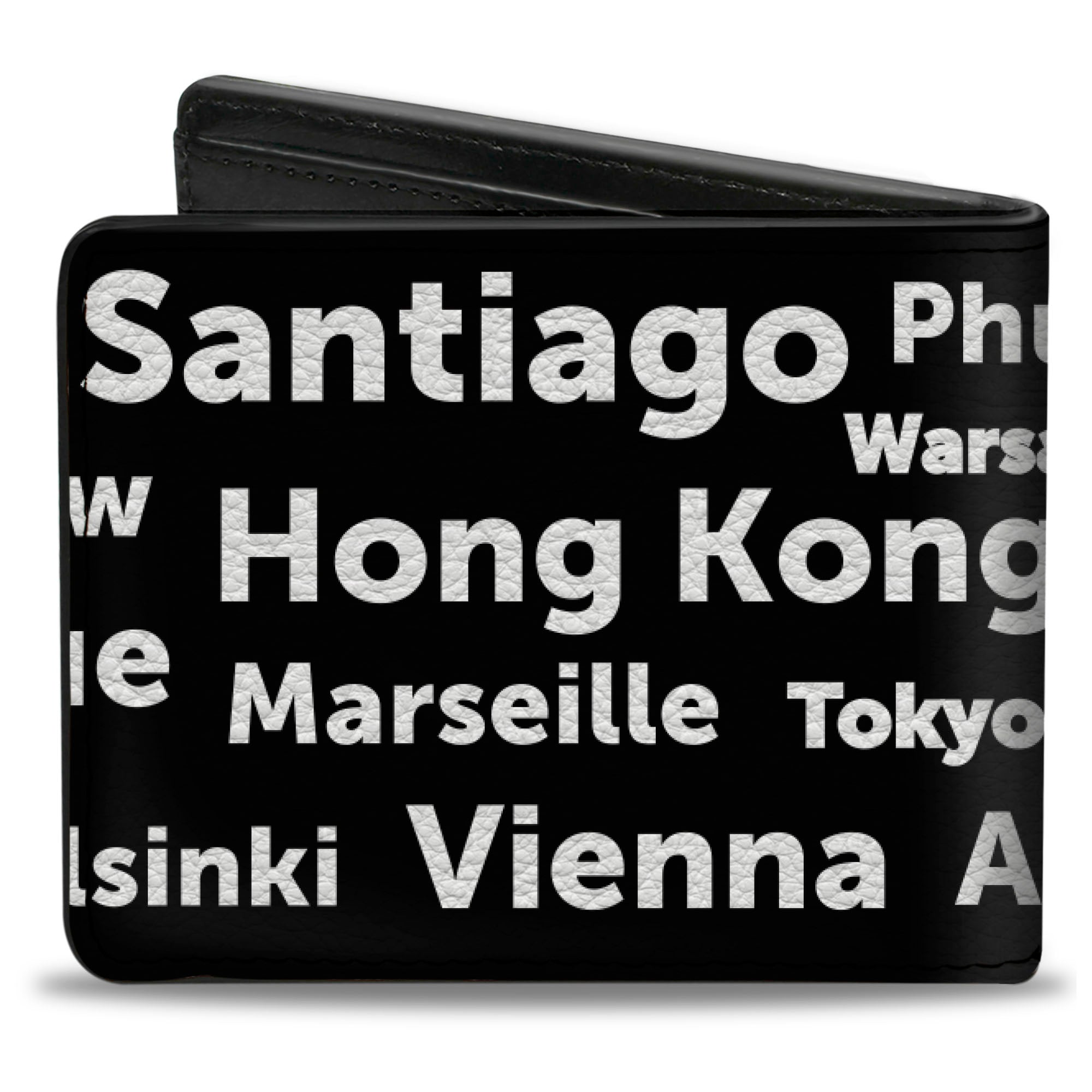 Bi-Fold Wallet - Verbiage Destination Cities Black/White Bi-Fold Wallets Buckle-Down