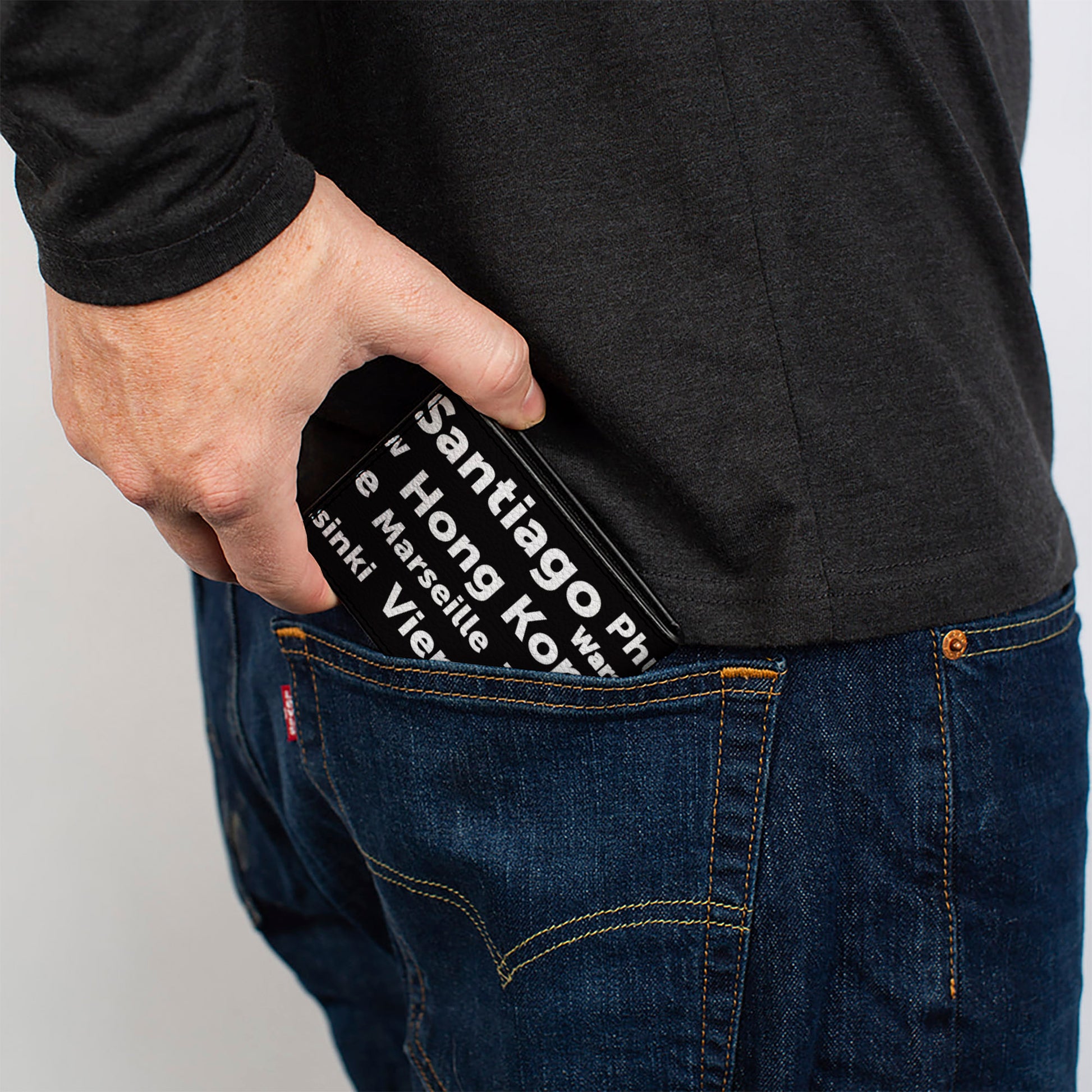 Bi-Fold Wallet - Verbiage Destination Cities Black/White Bi-Fold Wallets Buckle-Down