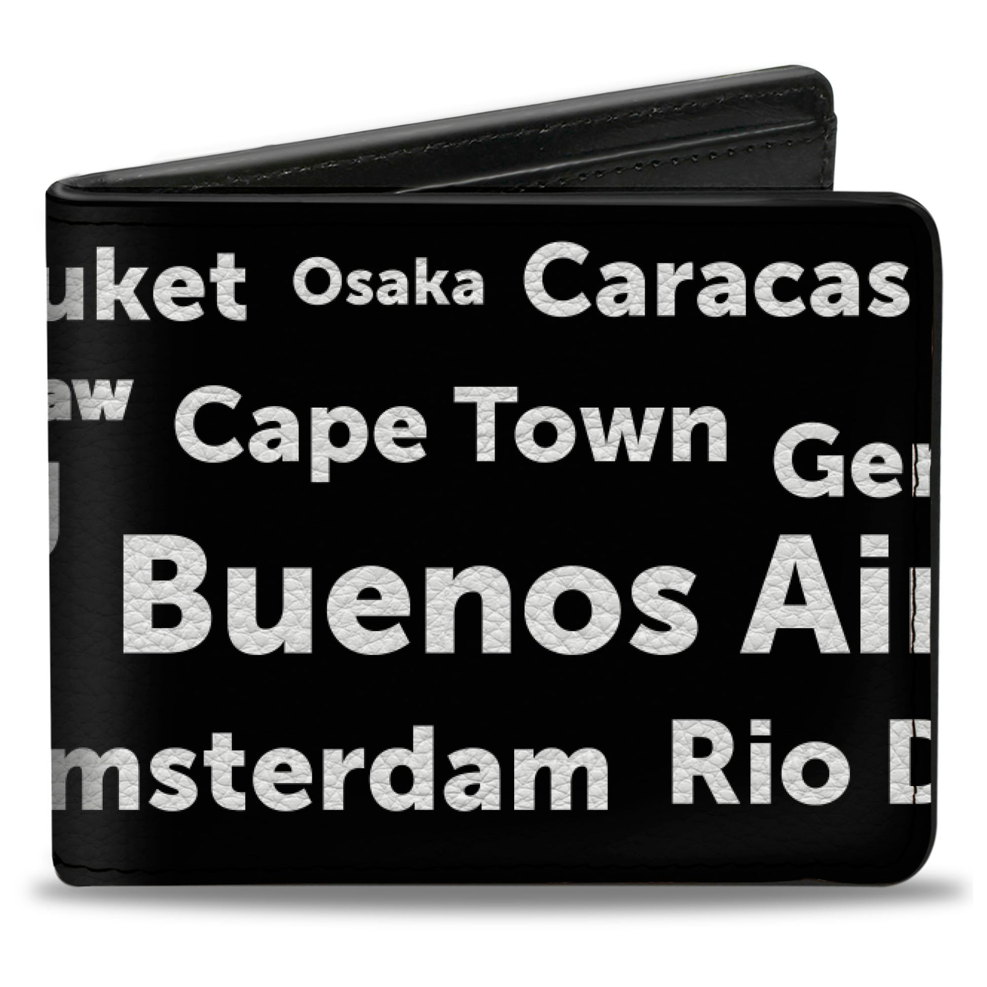Bi-Fold Wallet - Verbiage Destination Cities Black/White Bi-Fold Wallets Buckle-Down