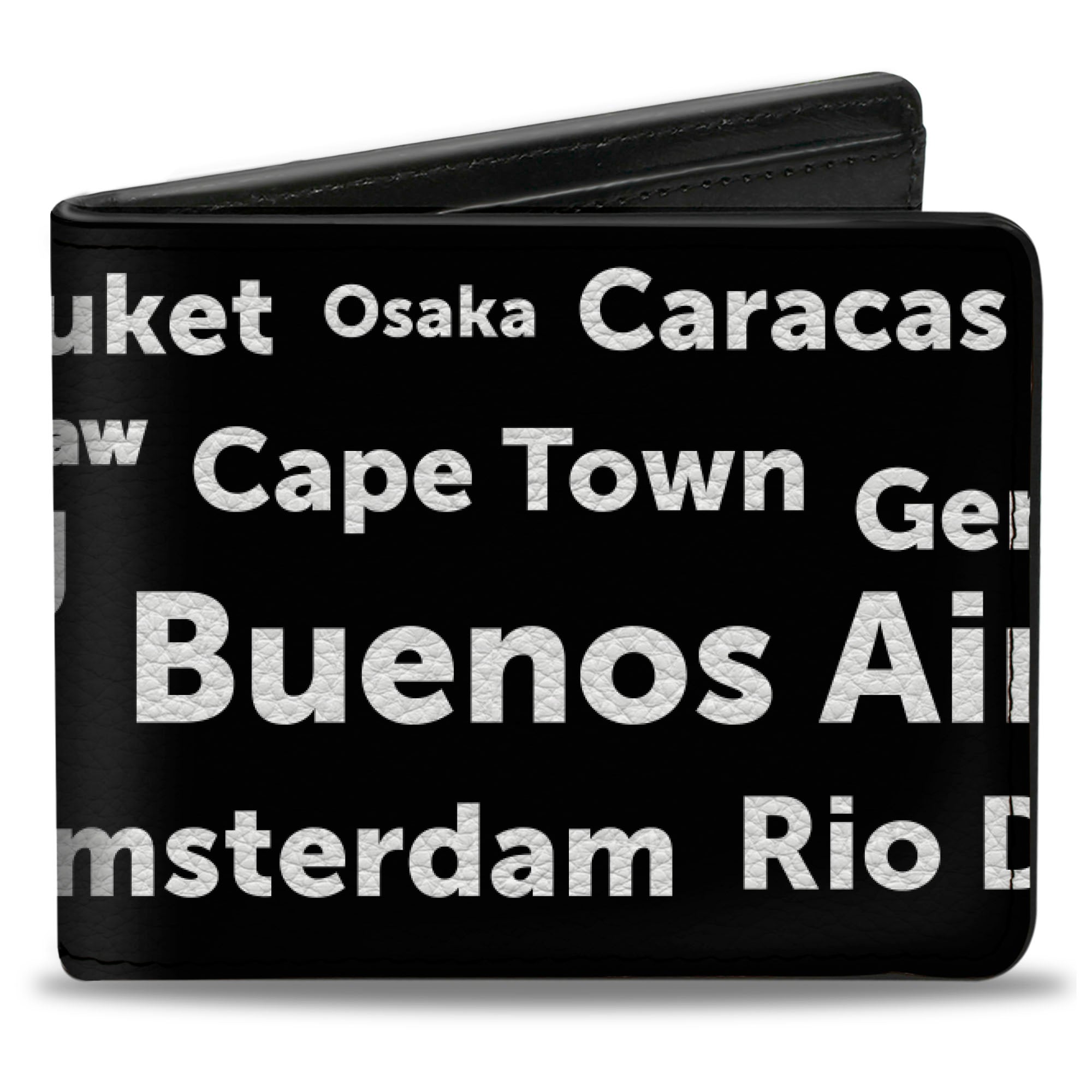 Bi-Fold Wallet - Verbiage Destination Cities Black/White Bi-Fold Wallets Buckle-Down