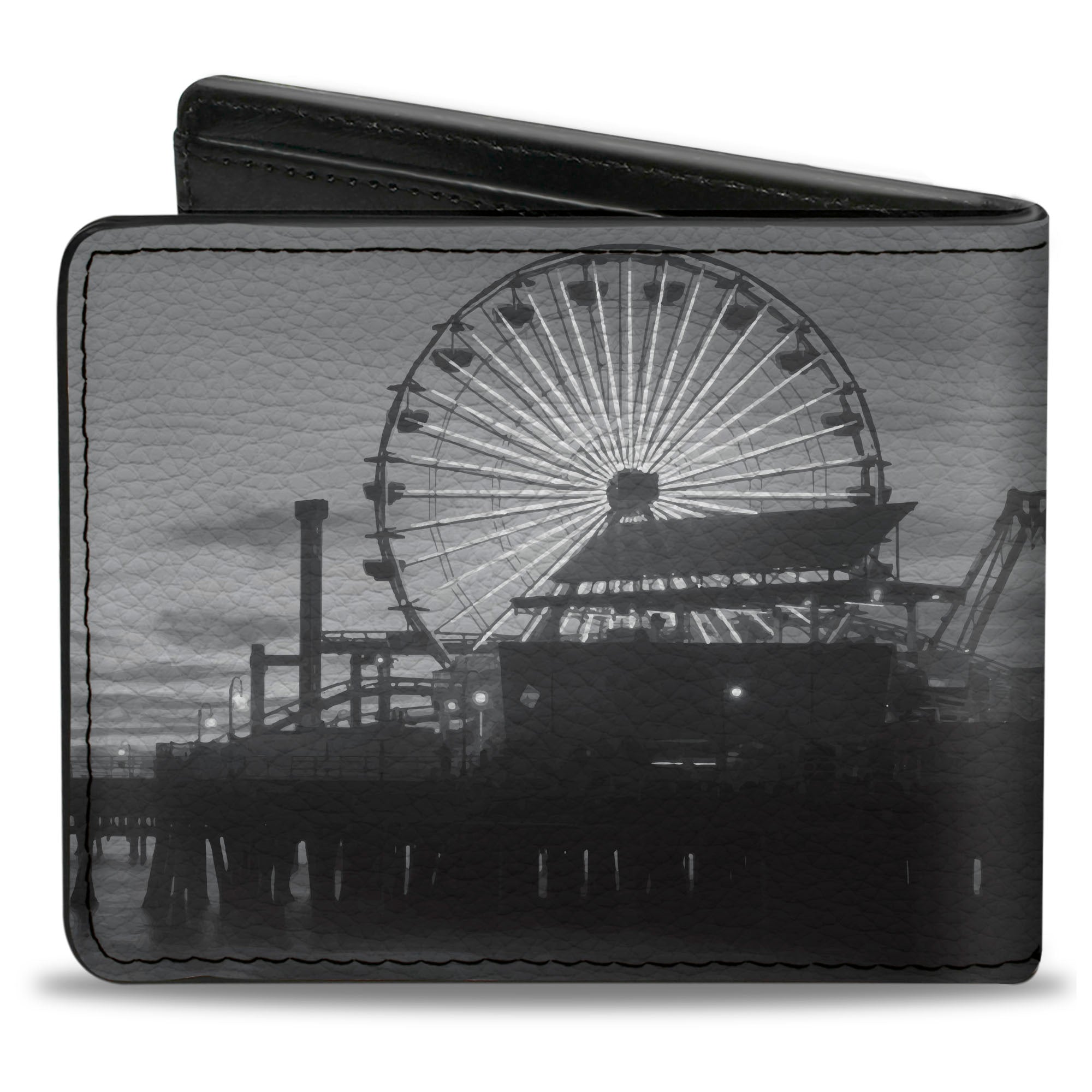 Bi-Fold Wallet - Vivid SANTA MONICA Pier Skyline Grays White Bi-Fold Wallets Buckle-Down
