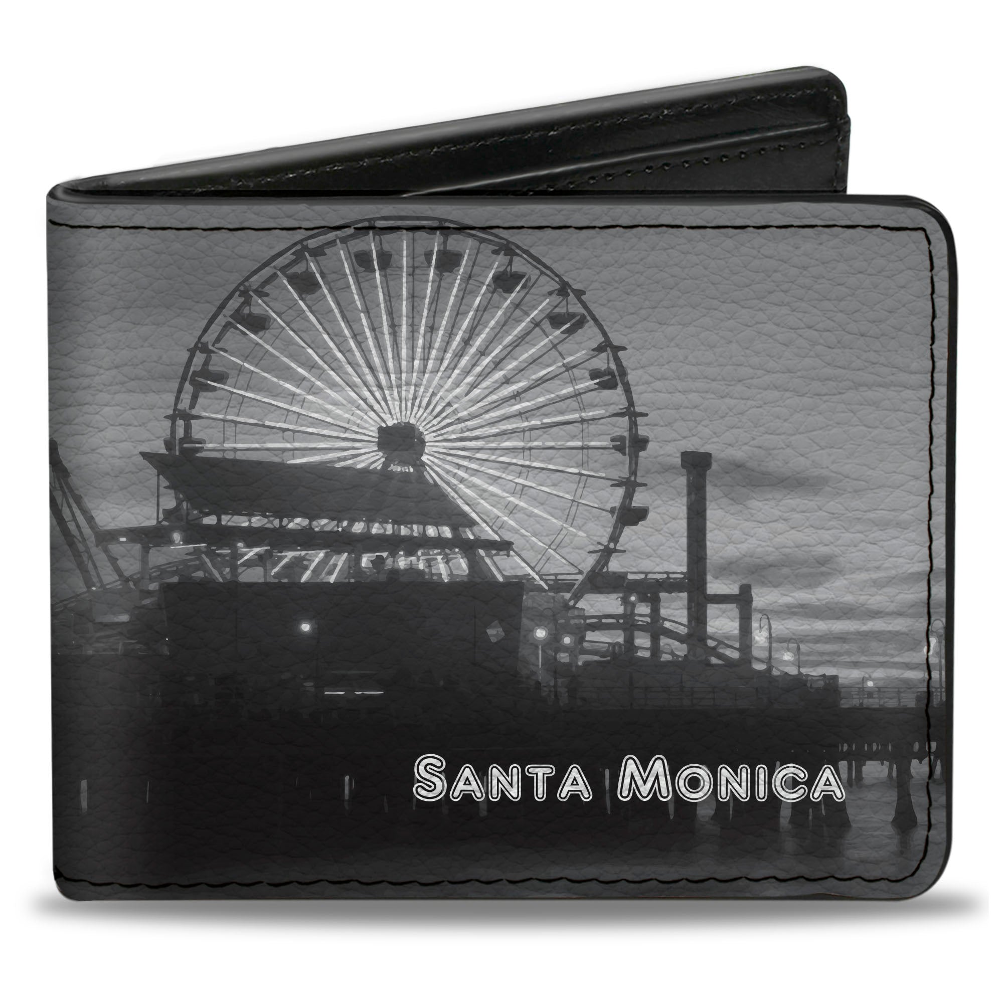 Bi-Fold Wallet - Vivid SANTA MONICA Pier Skyline Grays White Bi-Fold Wallets Buckle-Down