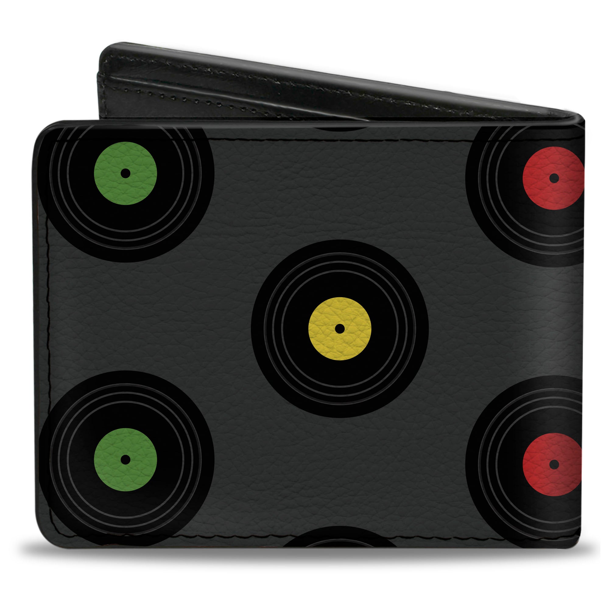 Bi-Fold Wallet - Vinyl Records Gray Black Mutli Color Bi-Fold Wallets Buckle-Down