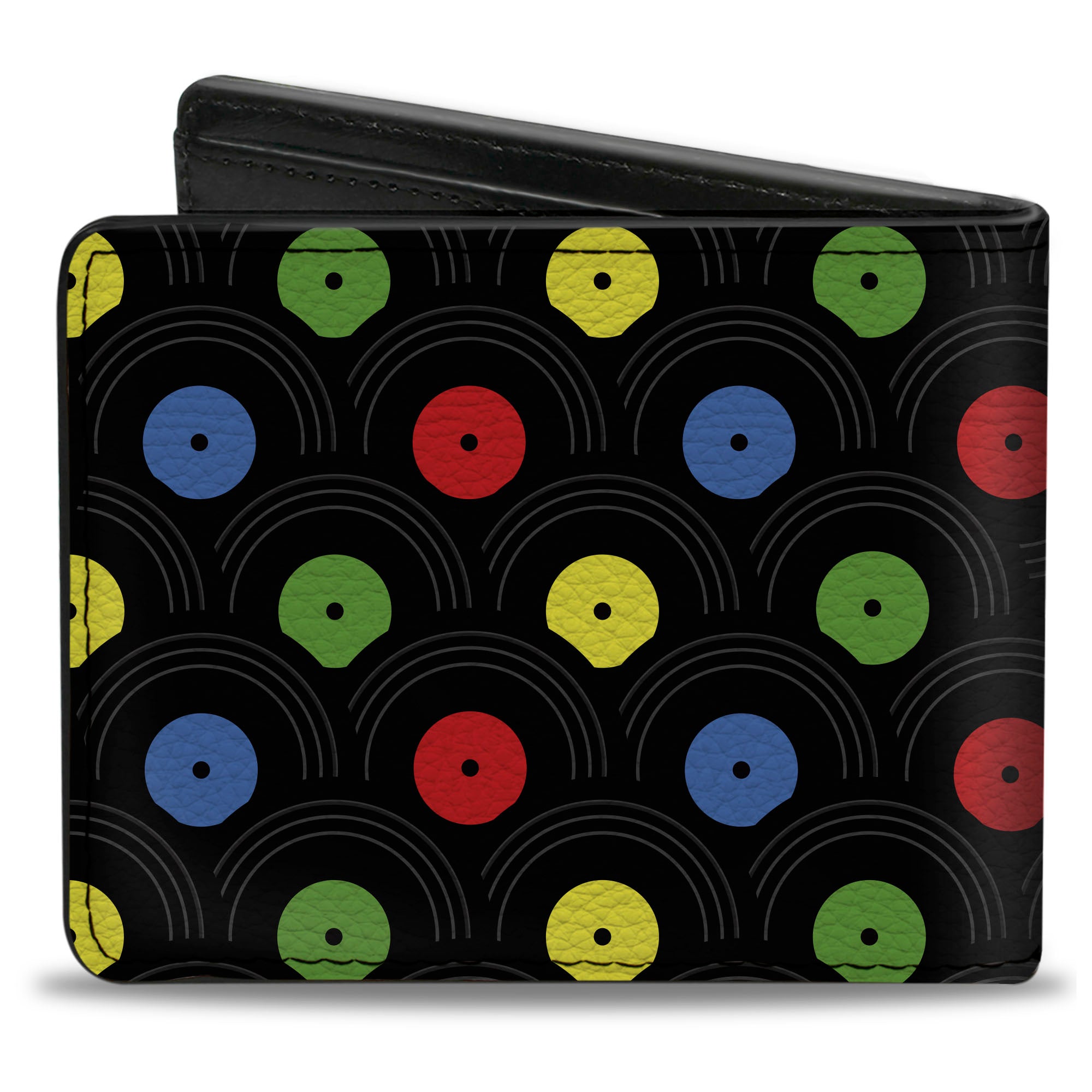 Bi-Fold Wallet - Vinyl Records Stacked Black Gray Multi Color Bi-Fold Wallets Buckle-Down