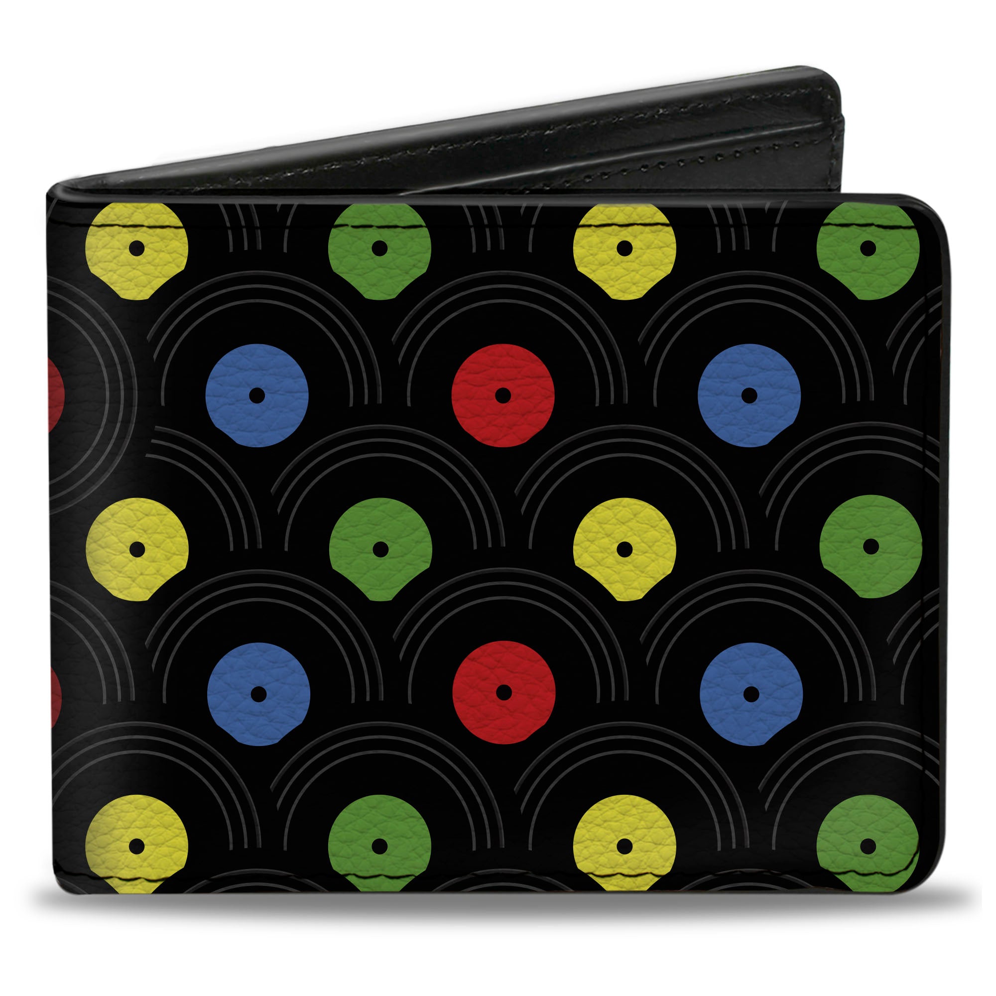 Bi-Fold Wallet - Vinyl Records Stacked Black Gray Multi Color Bi-Fold Wallets Buckle-Down