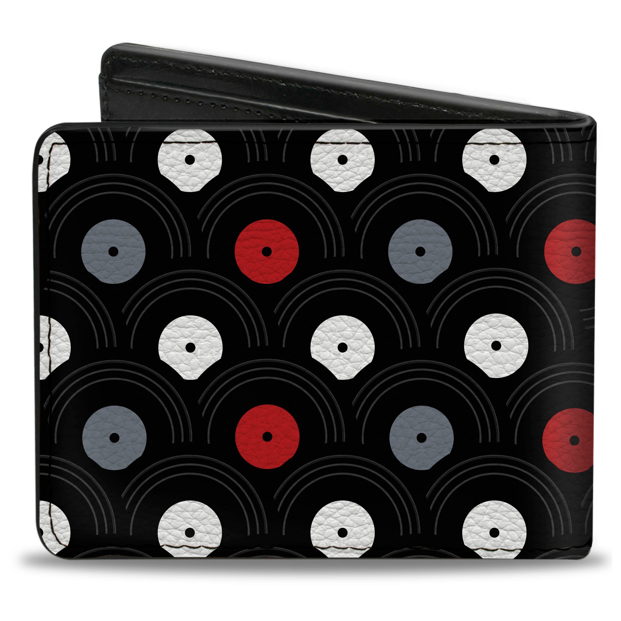 Bi-Fold Wallet - Vinyl Records Stacked Black Gray Red White Bi-Fold Wallets Buckle-Down