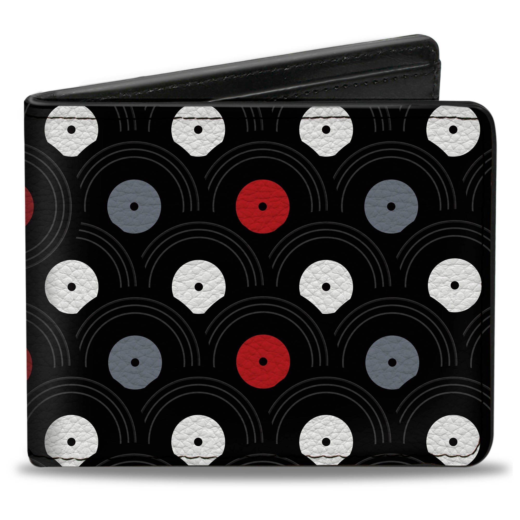 Bi-Fold Wallet - Vinyl Records Stacked Black Gray Red White Bi-Fold Wallets Buckle-Down