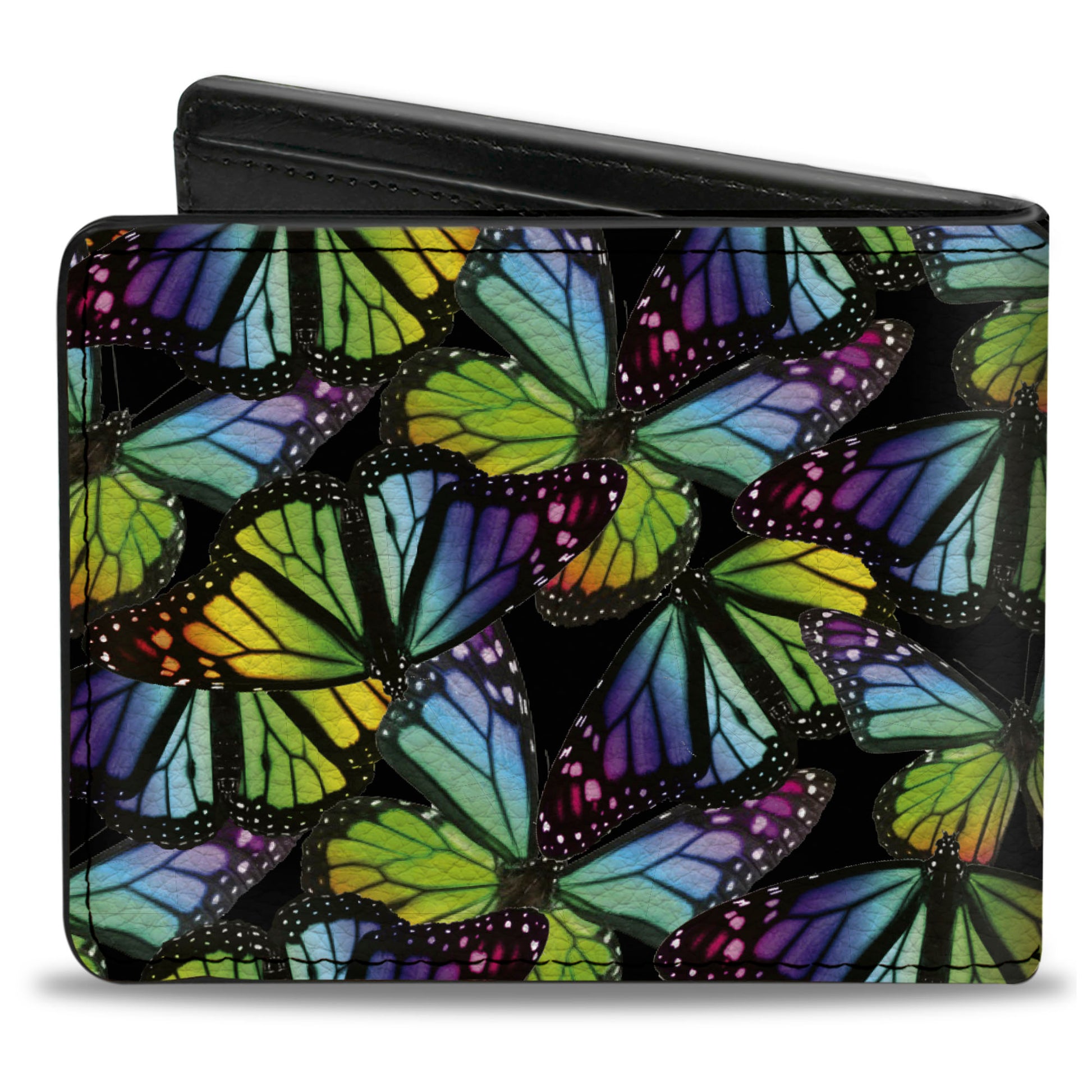 Bi-Fold Wallet - Vivid Butterfly Garden2 Black Multi Color Bi-Fold Wallets Buckle-Down