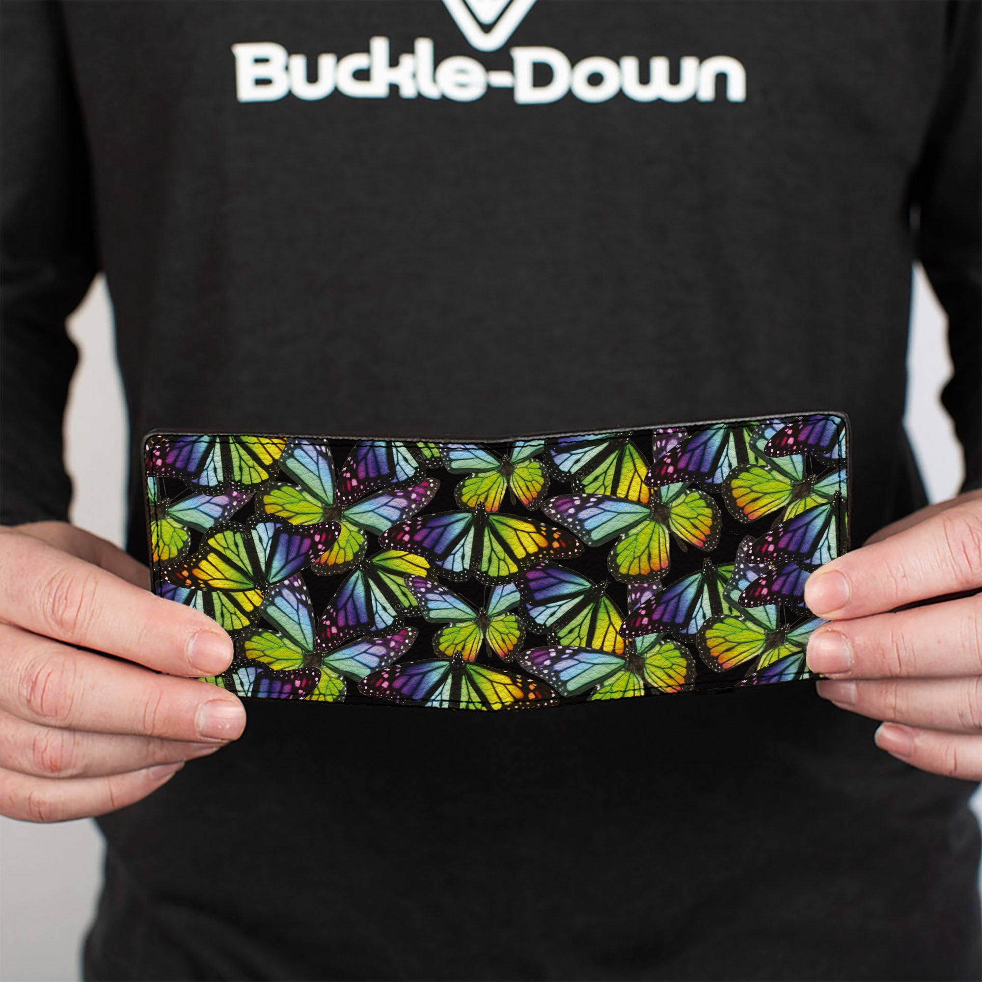 Bi-Fold Wallet - Vivid Butterfly Garden2 Black Multi Color Bi-Fold Wallets Buckle-Down
