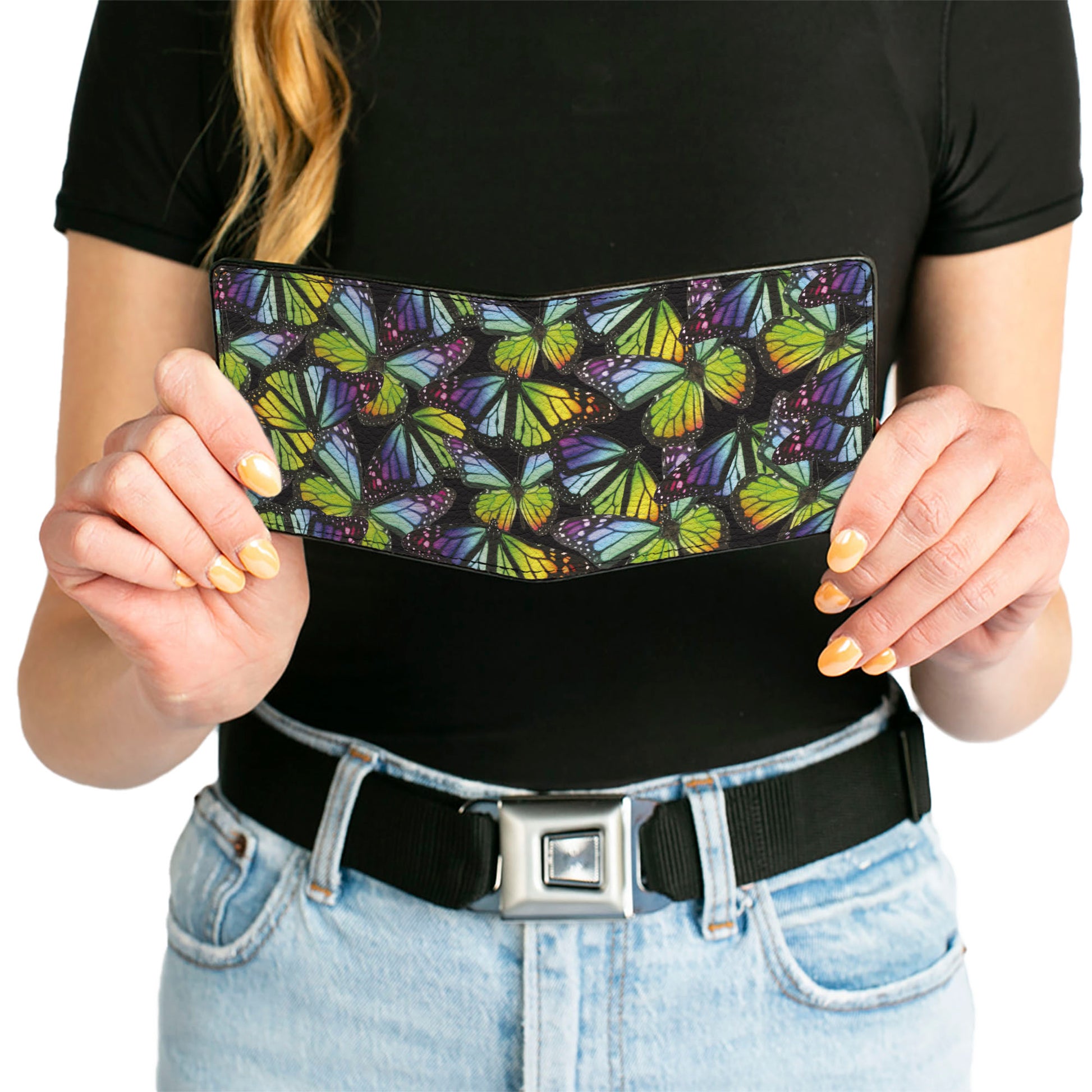 Bi-Fold Wallet - Vivid Butterfly Garden2 Black Multi Color Bi-Fold Wallets Buckle-Down