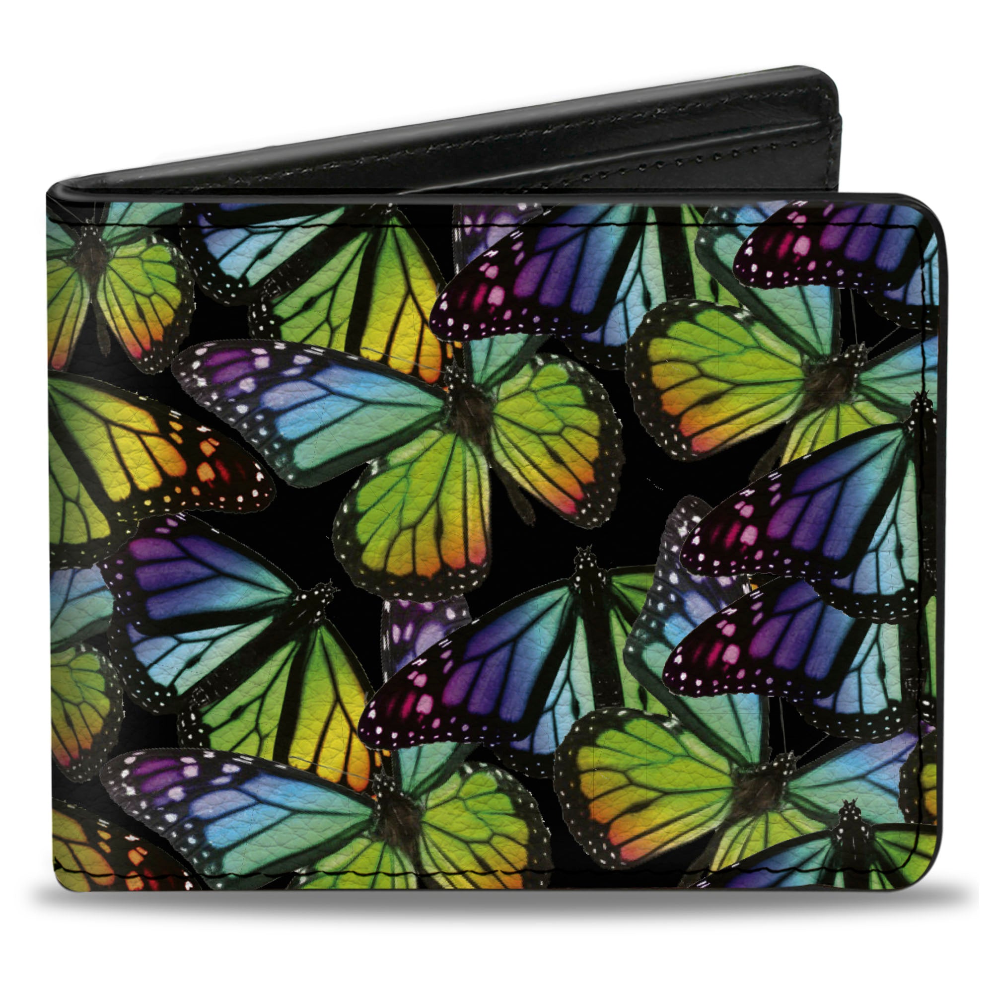 Bi-Fold Wallet - Vivid Butterfly Garden2 Black Multi Color Bi-Fold Wallets Buckle-Down