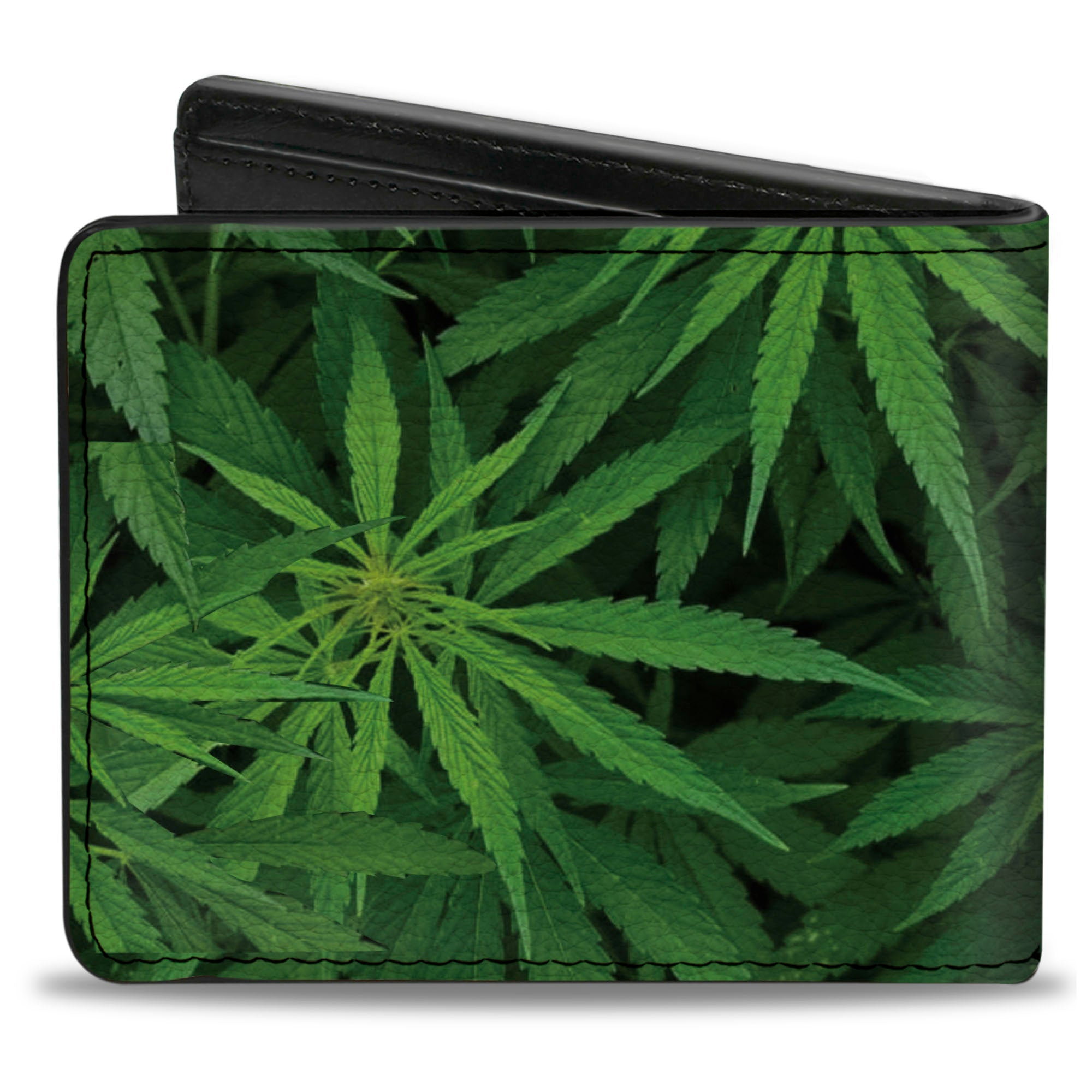 Bi-Fold Wallet - Vivid Marijuana Leaves Stacked3 Greens Bi-Fold Wallets Buckle-Down